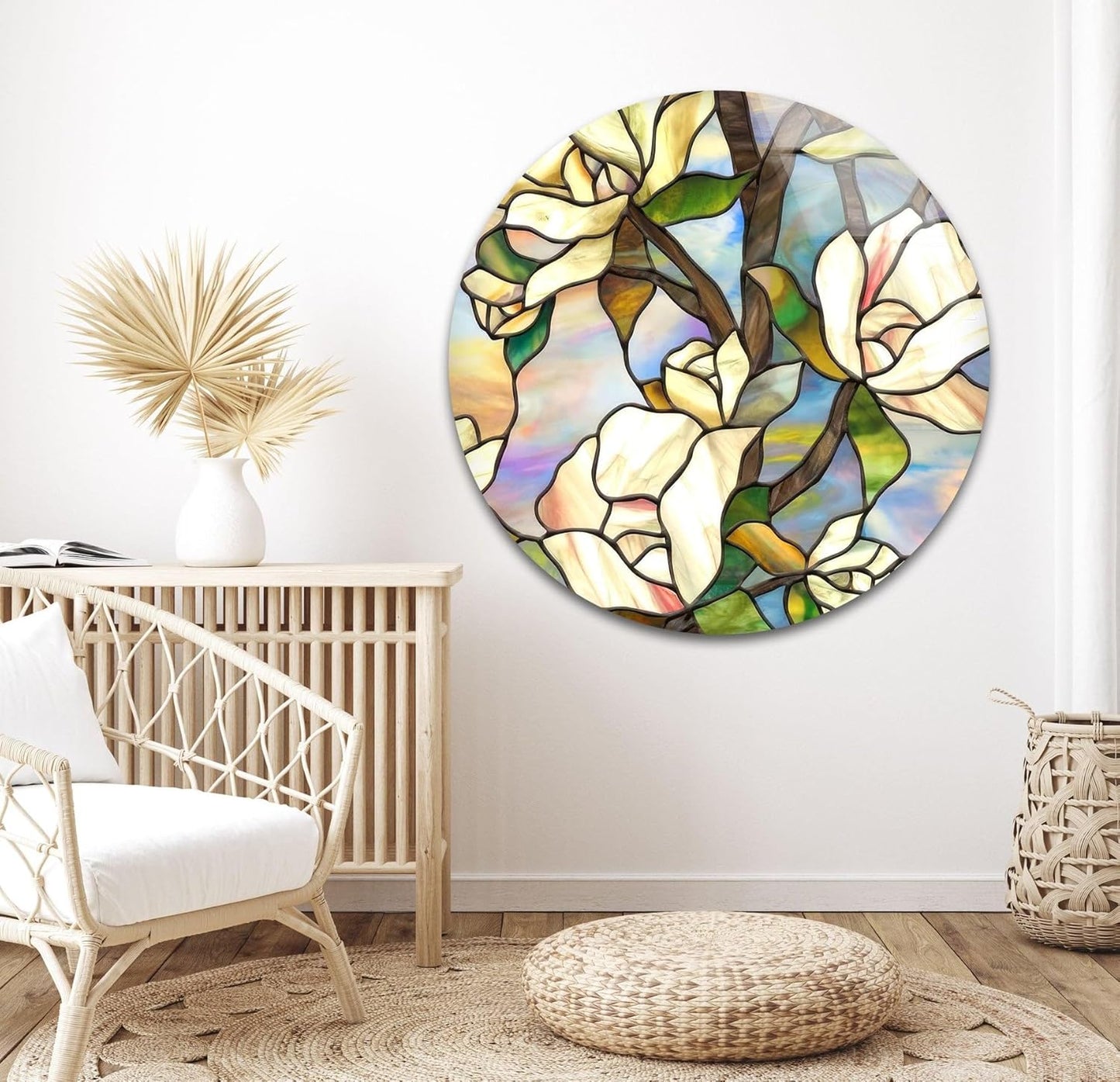 My Photostation.com 30Wx35.5H'' Stained Magnolia Glass Wall Art Tempered Glass Printing Wall Decor Large Wall Art Wall Hangings