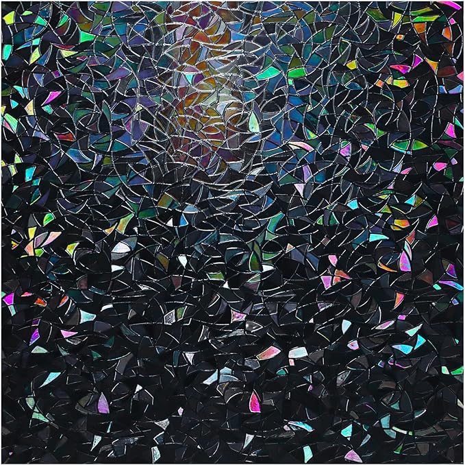 rabbitgoo Window Privacy Film Rainbow Film Decorative Window Sticker, 3D Static Stained Glass Cling Tint for Room Darkening Day Sleep, Black, 35.4 x 78.7 inches