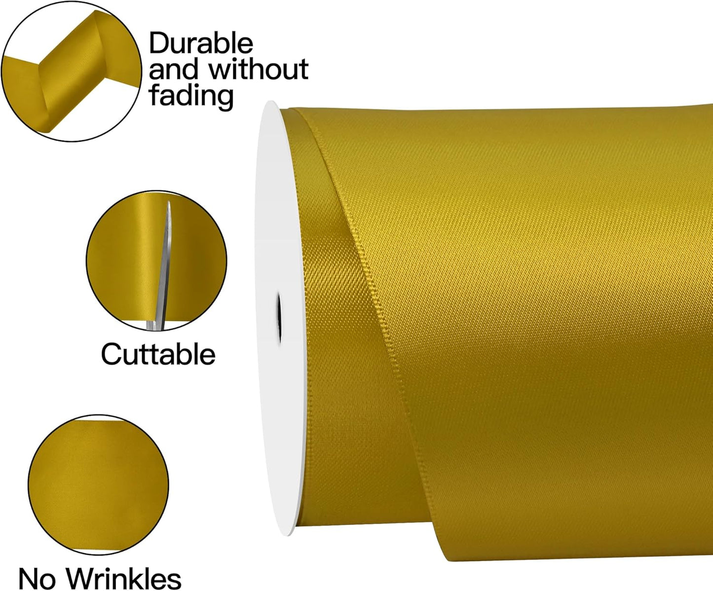 Gold Satin Ribbon 4 Inch X 15 Yards Solid Color Double Faced Ribbons Perfect for Crafts Wedding Decor Bow Making Arts Sewing and More