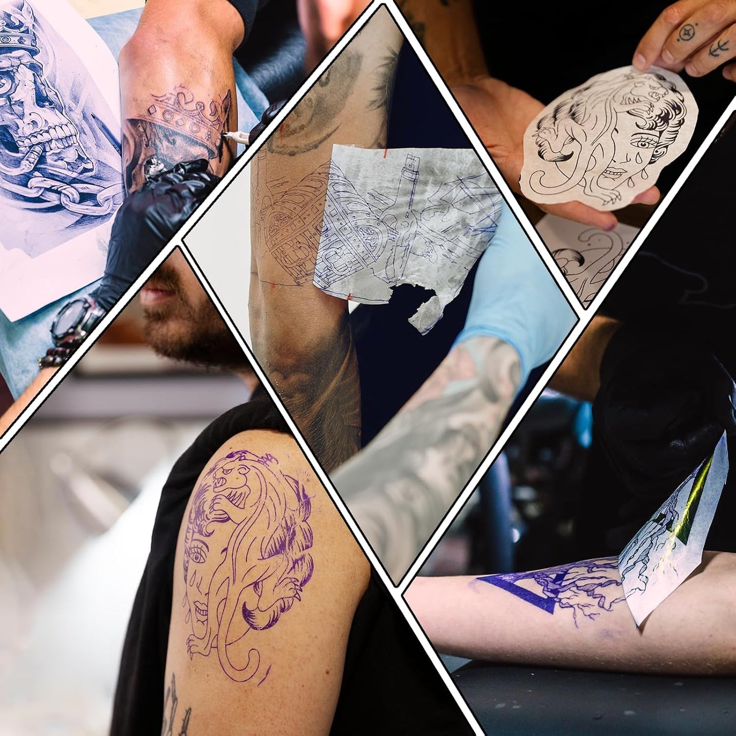 50 Sheets Tattoo Transfer Paper A4 Size Professional Thermal Stencil Paper for Artists, Dual Use with Copier or Hand Drawing, Cut-to-Fit Design