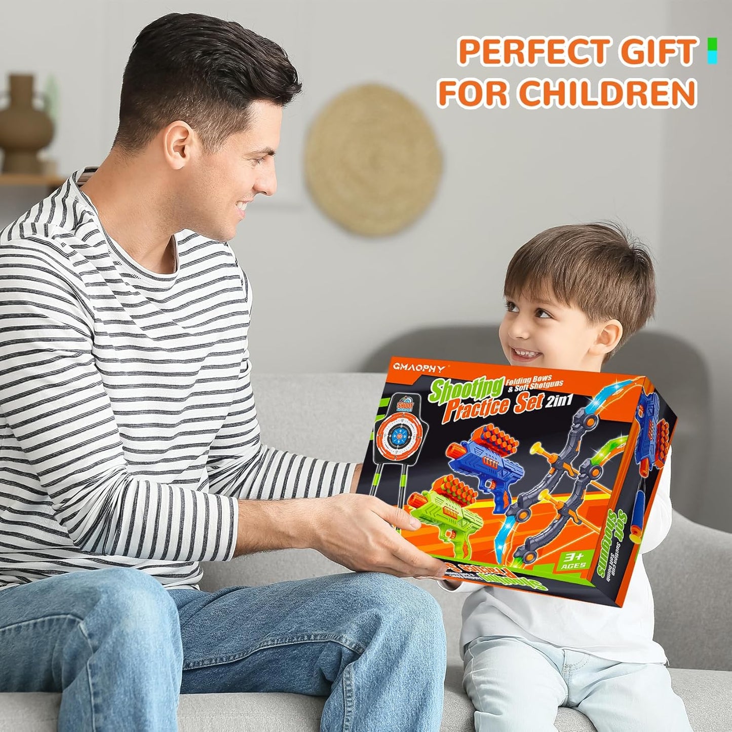 GMAOPHY 2 Pack Bow and Arrow Toy for 5 6 7 8 9 10 11 12 Year Old Boys, Birthday for Kids, Indoor Outdoor Sport Games Toys for Ages 4-8 8-12, LED Light Up Archery Set with 20 Suction Cup Arrows