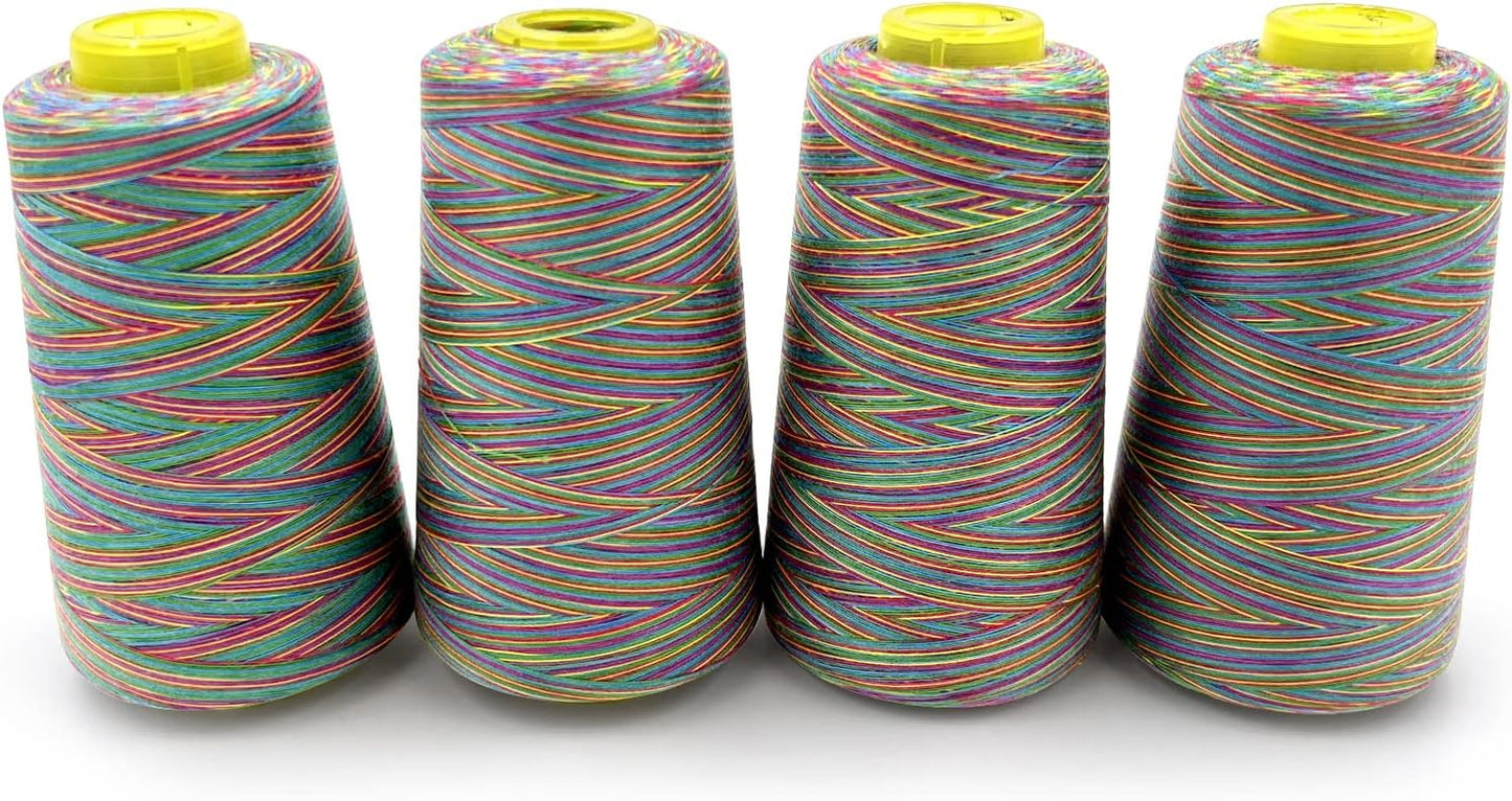 Tortoise 4 Cones of 3000 Yards Each Spool Thread for All Purpose, Serger, Overlock, Quilting, Sewing Machine - 40S/2 Rainbow-3 Polyester Thread