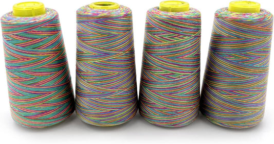 Tortoise 4 Cones of 3000 Yards Each Spool Thread for All Purpose, Serger, Overlock, Quilting, Sewing Machine - 40S/2 Rainbow-3 Polyester Thread
