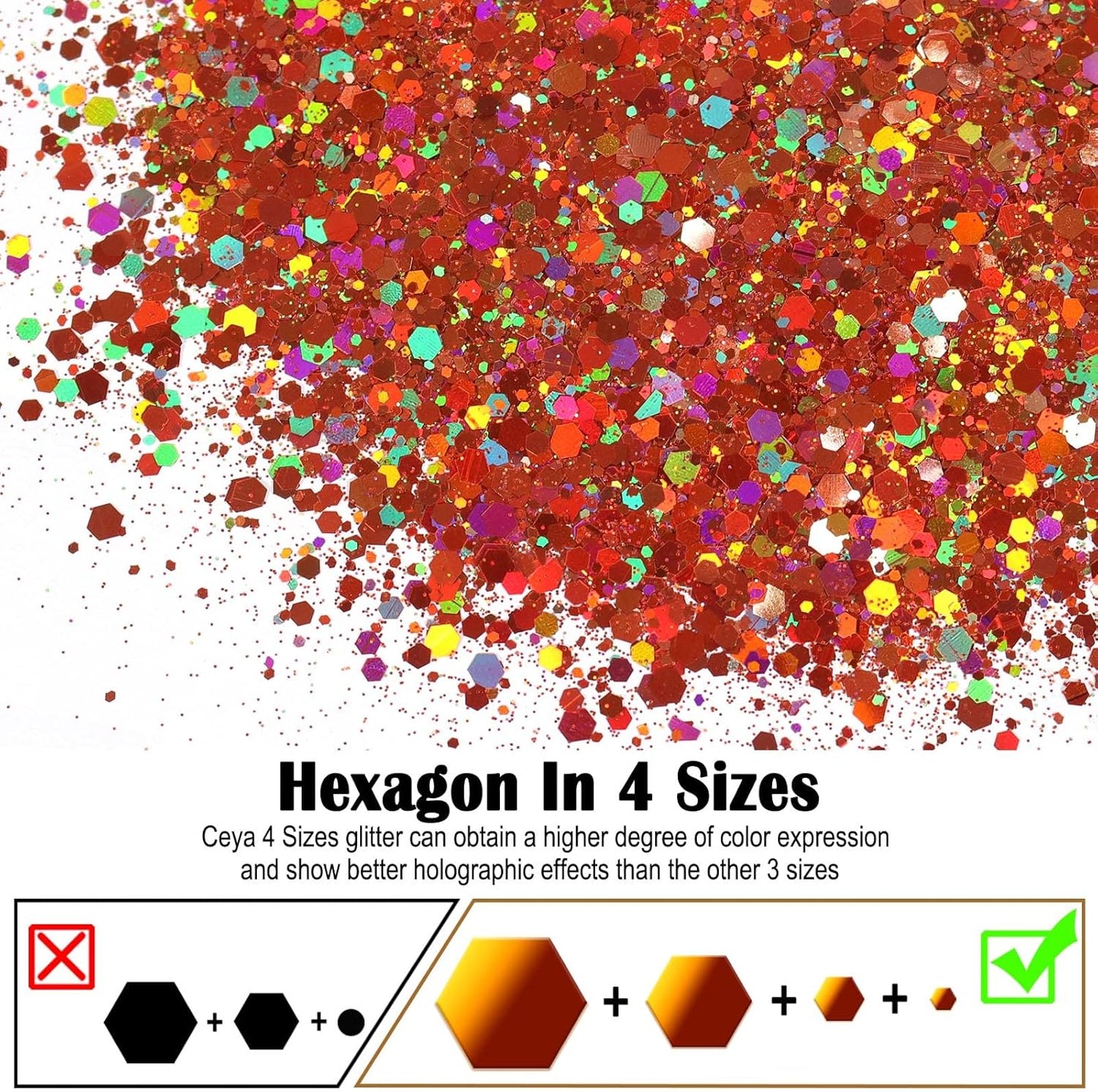 Ceya Holographic Chunky Glitter, 4.9oz/ 140g Bronze Craft Glitter Powder Mixed Fine Flakes Iridescent Nail Sequins for Nail Art, Hair, Epoxy Resin, Tumblers, Slime, Painting, Festival Decor