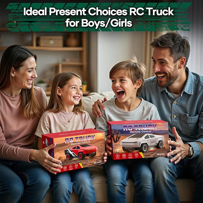 Remote Control Car RC Trucks - 2WD RC Truck Toy RC Cars for All Terrain, 1/24 Scale Pick-up Hobby Monster Truck Toys 2.4GHz Off-Road Vehicles Kids Gifts for Boys/Girls Age 3+, Red