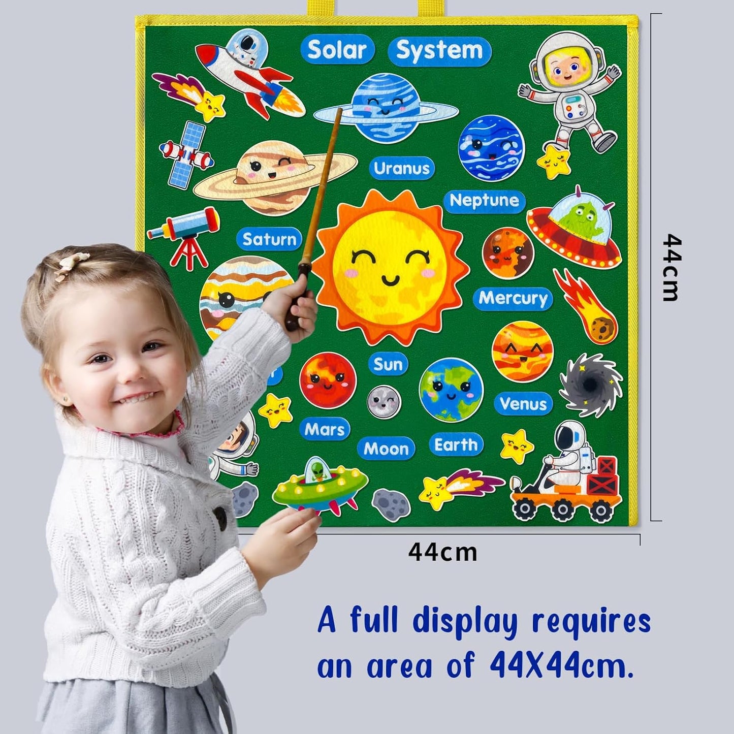 PENGFULL Felt Flannel Board Story Pieces for Toddlers Preschool,Kids Interactive Storytelling Teaching Play Kits for Flannel Board or Felt Board,with Words Felt Pieces(Solar System)