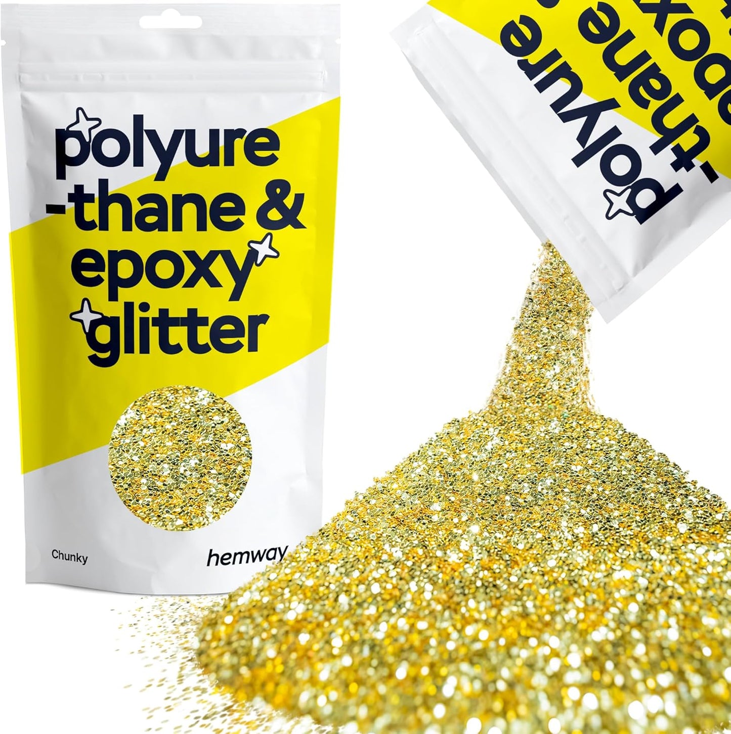 Hemway Polyurethane & Epoxy Resin Glitter 100g / 3.5oz Metallic Crystal Flake Additive for Flooring Jewelry Tumblers Glass Pigment - Chunky (1/40" 0.025" 0.6mm) - Sand Gold