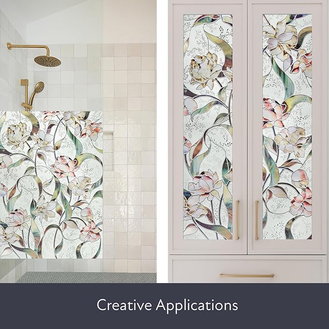 Artscape Begonia | Privacy Window Film with Vibrant Colored Pattern | Non-Adhesive & UV Protection | Easy to Apply & Removable | 24 x 36 Inches | Made in USA