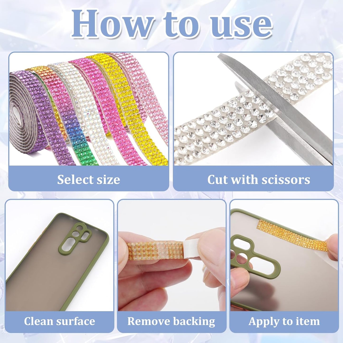 12 Rolls Rhinestone Ribbon Self Adhesive,0.35" X12 Yard Bedazzling Kit with 2 mm Rhinestones Bedazzling Strips for Gift Wrapping Wedding Decor DIY Crafts(12 Colors)