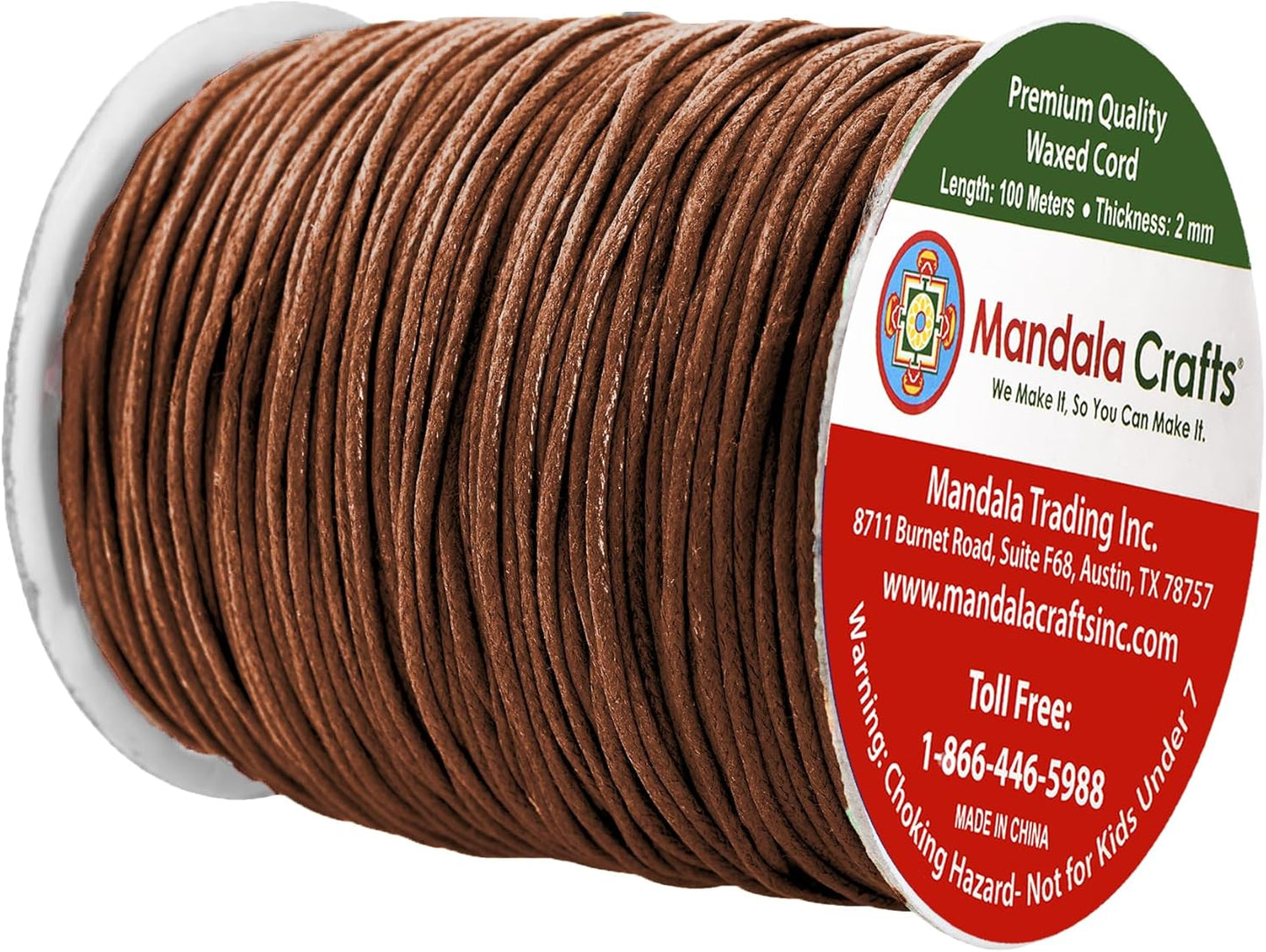 Mandala Crafts 2mm 109 Yards Brown Cotton Waxed Cord for Jewelry Making Bracelet Cord Waxed String - Beading String Thread Jewelry Cords for Necklaces String