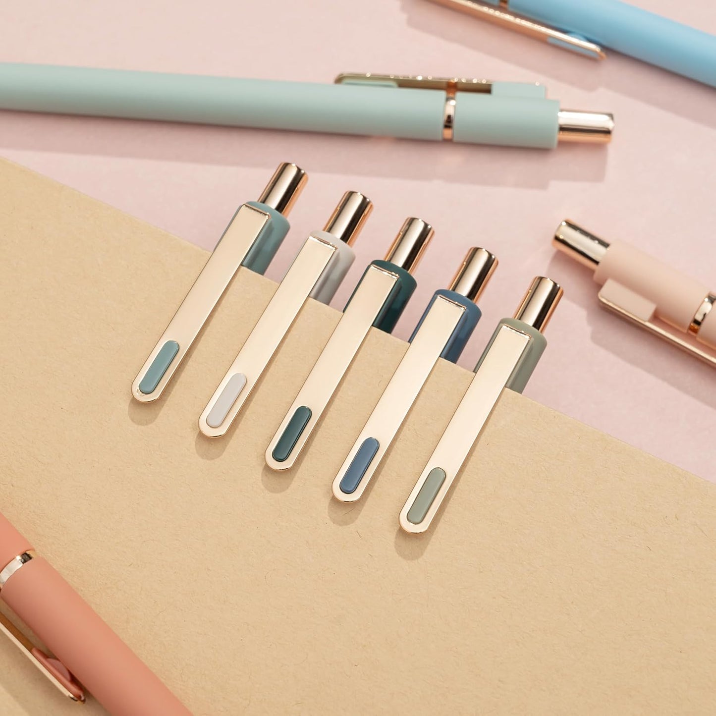 Linbsunne Gel Pens Black Ink Pens for Office 0.5mm Fine Point Pen Smooth Writing Retractable (Metal gold clip-10 pcs)