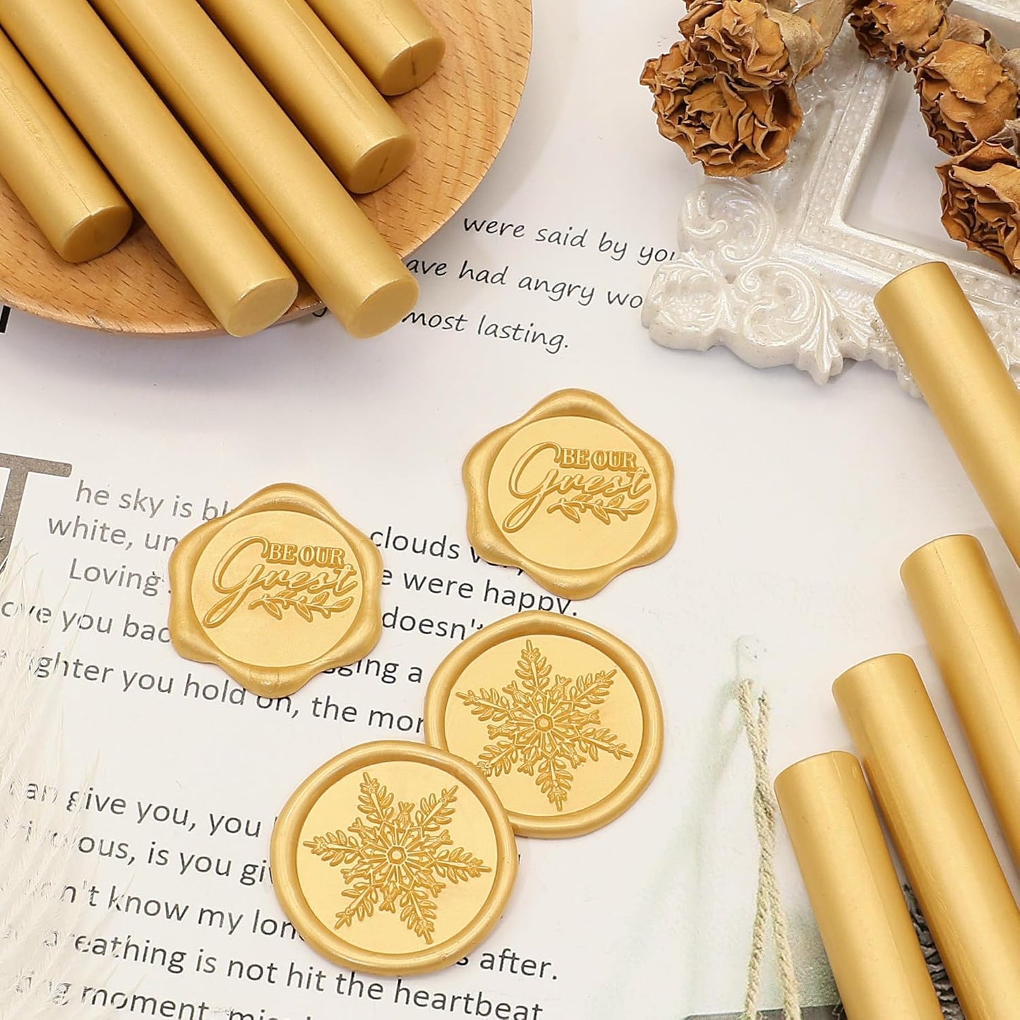 SWANGSA 20 Pieces Glue Gun Sealing Wax Sticks Gold for Wax Seal Stamp, Great for Wedding Invitations, Christmas Cards, Envelopes, Wine Packages, Gift Wrapping (Gold)