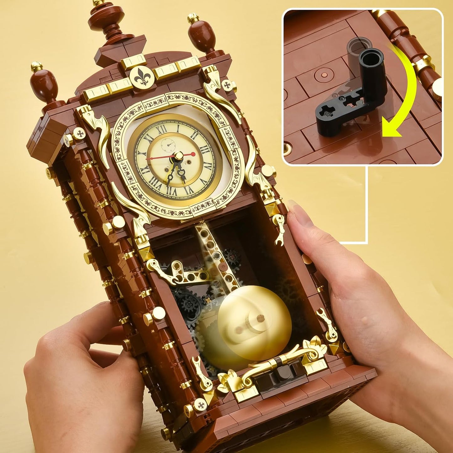 Retro Clock Building Set for Adults,Vintage Pendulum Clock Model with Rotating Gears,Home Decor Mechanical Building Blocks Toys, Gift for Boys and Girls 8+ (751 Pieces)
