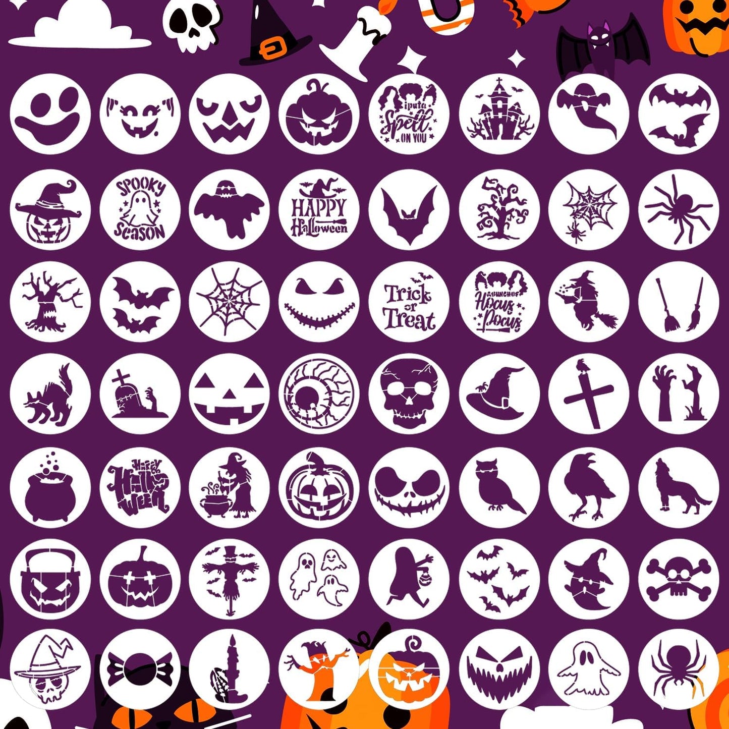 Halloween Stencils for Painting on Wood 3inch Small Halloween Stencil Reusable Boo Pumpkin Face Draw Templates for Wood Slice Windows Fabrics Tier Tray DIY Crafts Decor(R Stencils19-56P/3in)