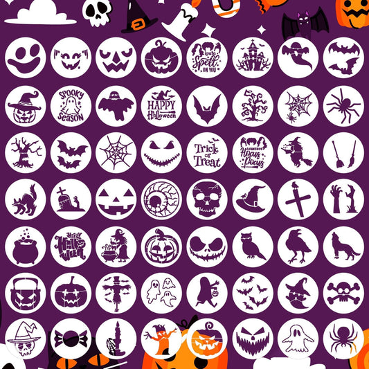 Halloween Stencils for Painting on Wood 3inch Small Halloween Stencil Reusable Boo Pumpkin Face Draw Templates for Wood Slice Windows Fabrics Tier Tray DIY Crafts Decor(R Stencils19-56P/3in)
