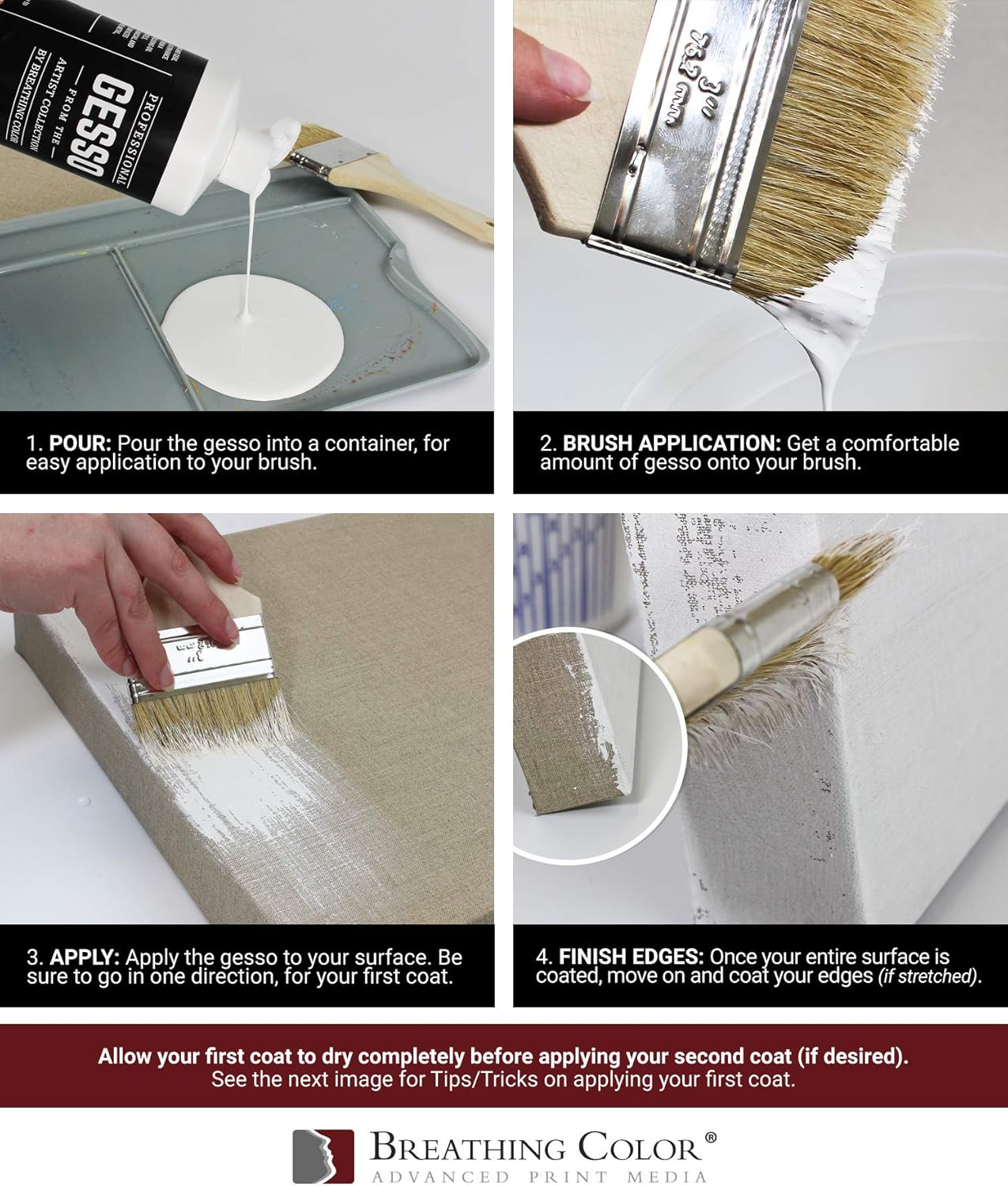 White Gesso Canvas Primer Bundle 32 oz. with Application Brush and Sandpaper. Keep Paint from Absorbing! Whether Acrylics, Oils, Watercolors or Pastels, Make Every Painting Look its Absolute Best