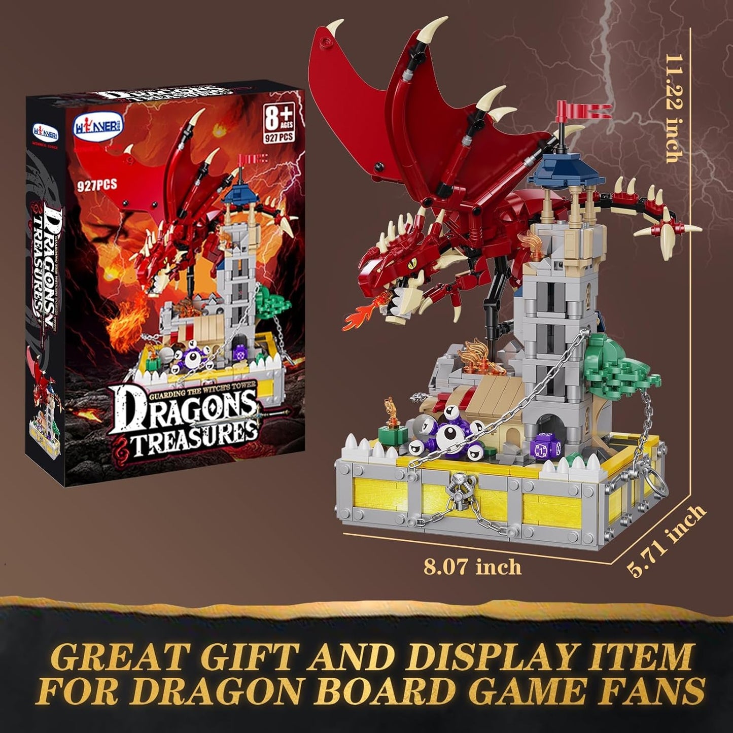 WINNER SPACE Medieval Dragons Castle Building Sets, Guarding Dice Tower Kits, Red Dragon Medieval Castle Sets Toys for Ages 8-13, Dragon Model Decor, Idea Gifts for Boys, Kids, Adult Fans (927 Pcs)