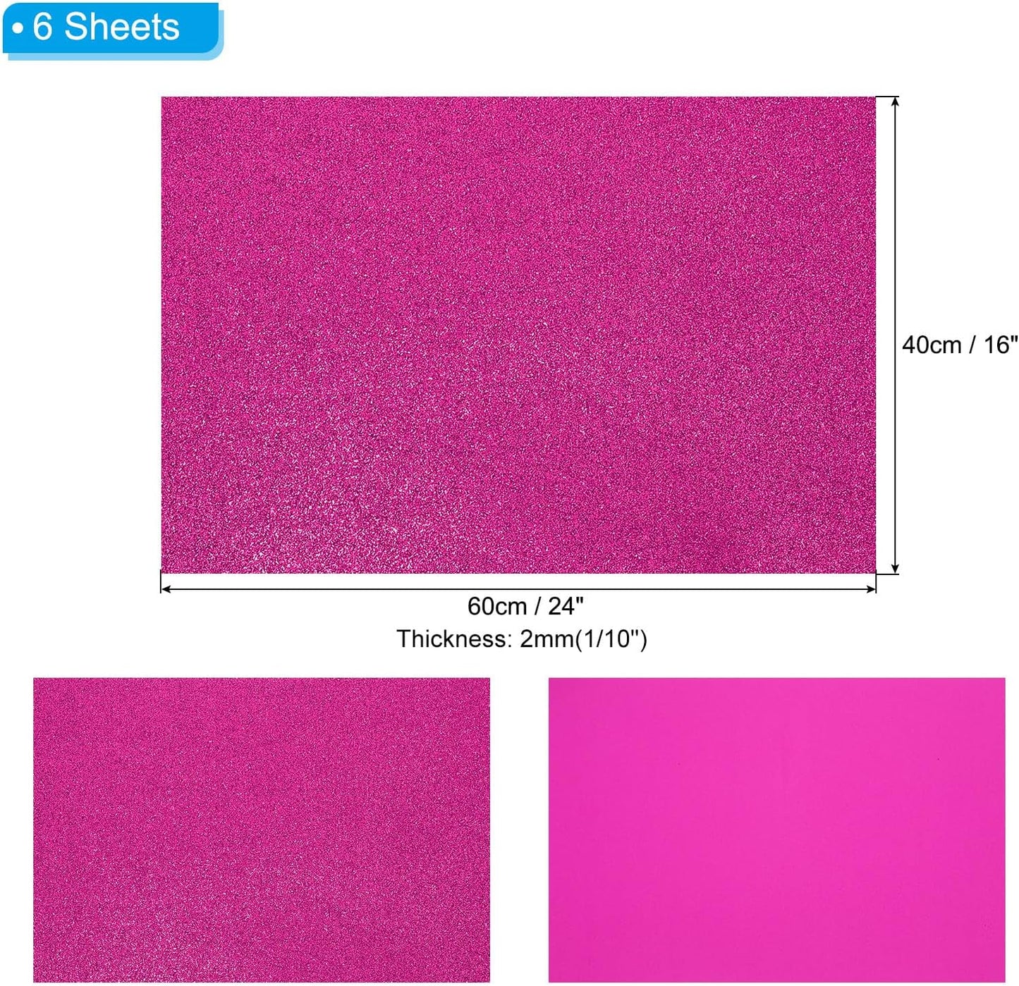 PATIKIL 2mm(1/10") Thick Non Adhesive Glitter Foam Sheet 16x24inch(40x60cm) Purple Red, EVA Shiny Foam Board for Craft, 6 Pcs