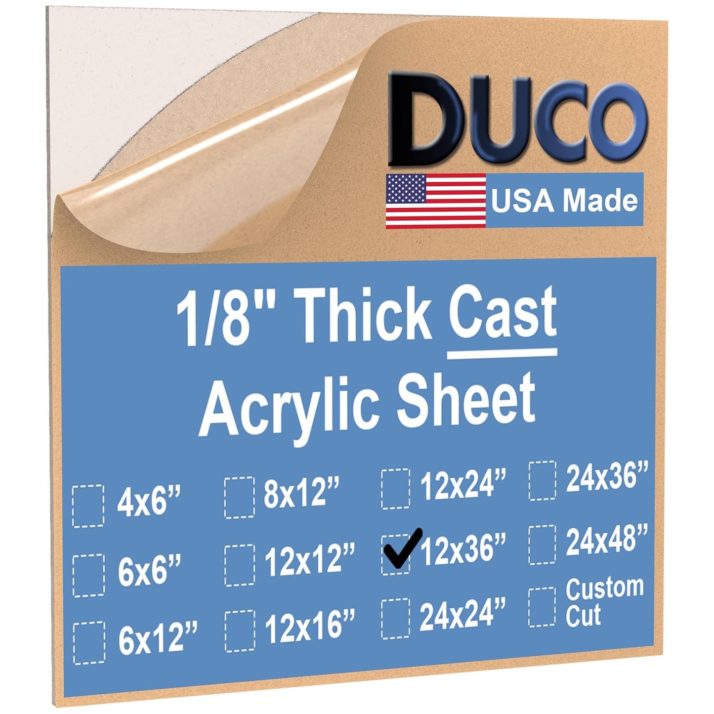 Duco USA-Made Clear Cast Acrylic Sheet 1/8 Inch Thick 12" x 36" - 1 Pack of Transparent Plexiglass Sheet - Lightweight Acrylic Board for Window Replacements, Displays, Signs, and More