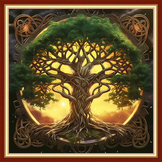 Disxvivy Cross Stitch Stamped Full Embroidery Kits DIY 11CT Cotton Thread Printed DIY Needlepoint Kits Craft Needlework Set Cross-Stitch Stamped Sets-Magic Tree 18x18 inch