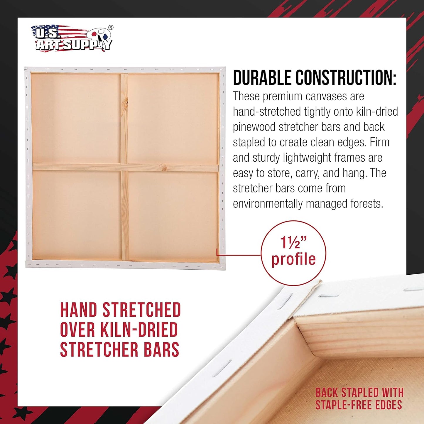 U.S. Art Supply X-Large Stretched Canvas for Painting 30x30 inch Gallery Depth 1-1/2" Thick, 2-Pack - 12oz Acrylic Gesso Triple Primed, Professional Artist Quality, 100% Cotton - Oil, Pouring Paint