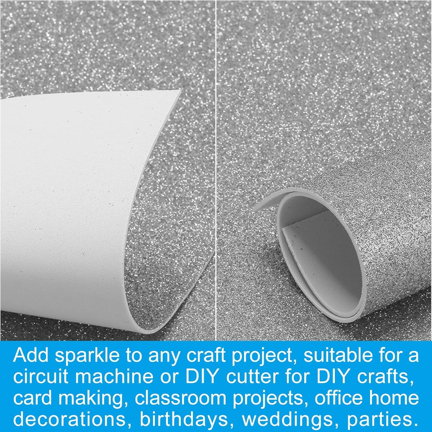 PATIKIL 2mm(1/10") Thick Non Adhesive Glitter Foam Sheet 16x24inch(40x60cm) Gray, EVA Shiny Foam Board for Craft, 6 Pcs