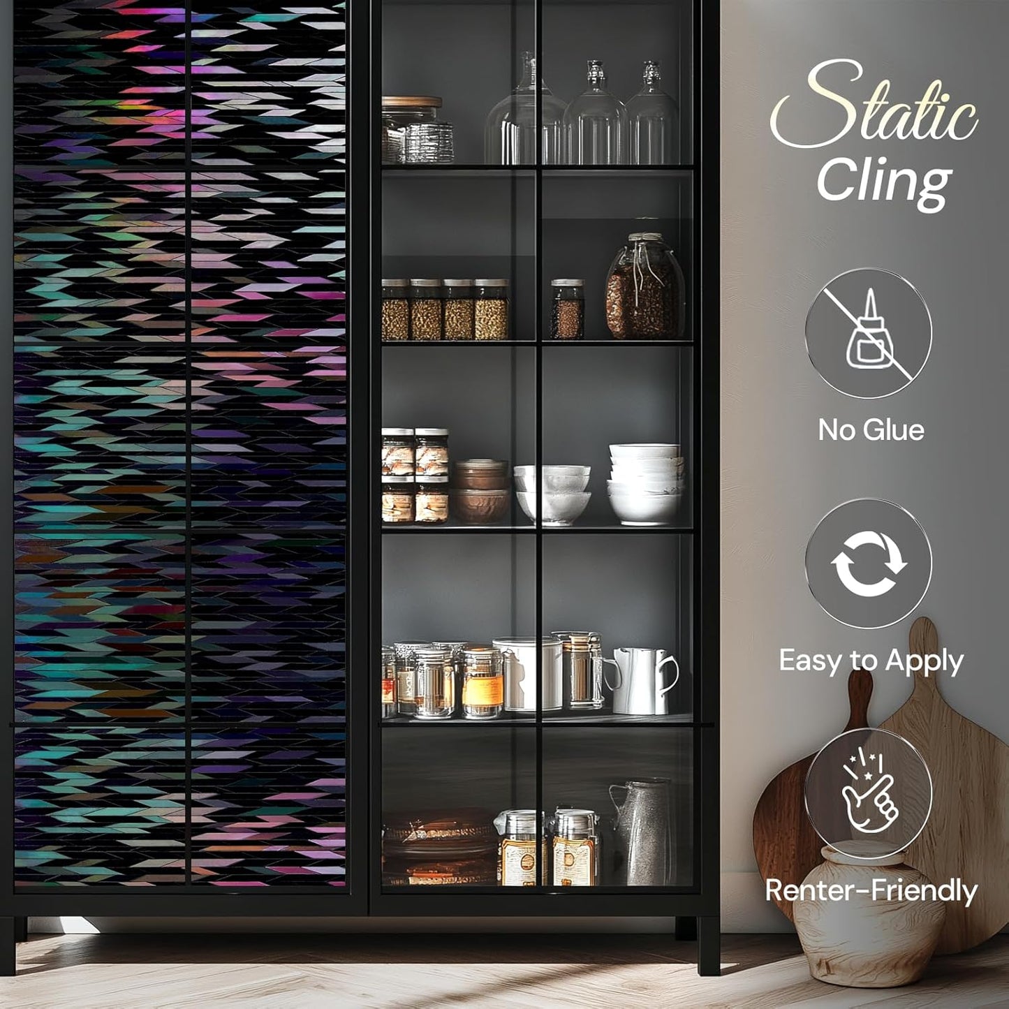 rabbitgoo Window Privacy Film, Total Blackout Window Film, Stained Glass Heat Control Glass Thermal Sticker, Room Darkening Door Cover, Anti-UV Privacy Cling with Installation Tools, 23.6" x 78.7"