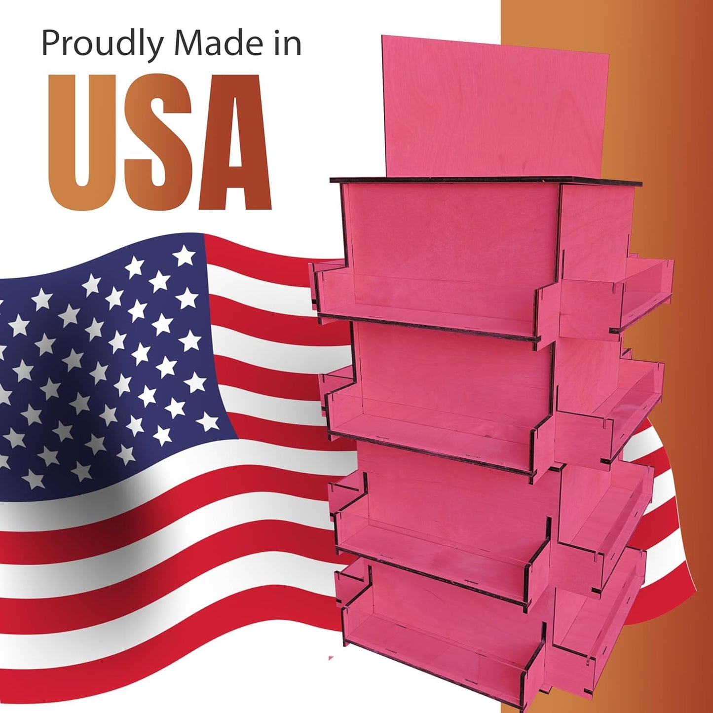 TORCHED DISPLAYS 4-Sided Rotating Display Stand - Craft Shows, Trade Shows, Markets - Small & Medium-Sized Items like Stickers, Postcards, Coasters, Note Pads, Napkins, Easy to Assemble (Pink)