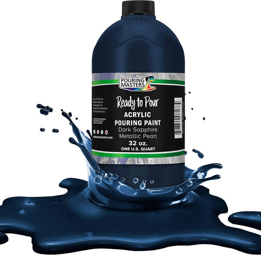 Pouring Masters Dark Sapphire Blue Metallic Pearl Ready to Pour Acrylic Pouring Paint - Premium 32-Ounce Pre-Mixed Fluid Acrylic Paint - Fluid Art Supplies for Canvas, Wood, Paper, Tile & Rocks