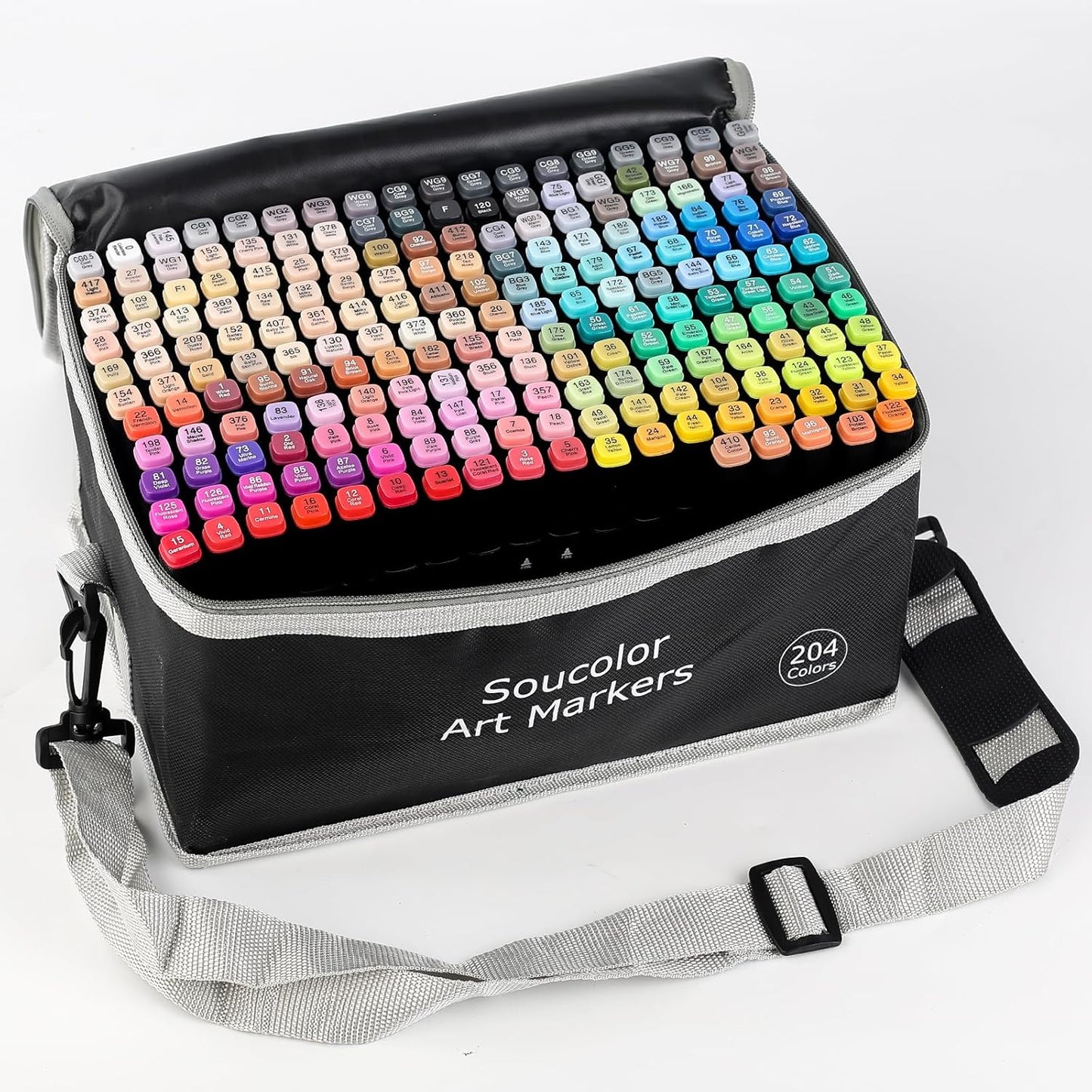 Soucolor Alcohol Markers 204 Colors with Case & Holders, Dual Tips Chisel & Fine Art Markers for Adult Coloring Kids Drawing, Artist Markers Art Supplies for Blending Sketching