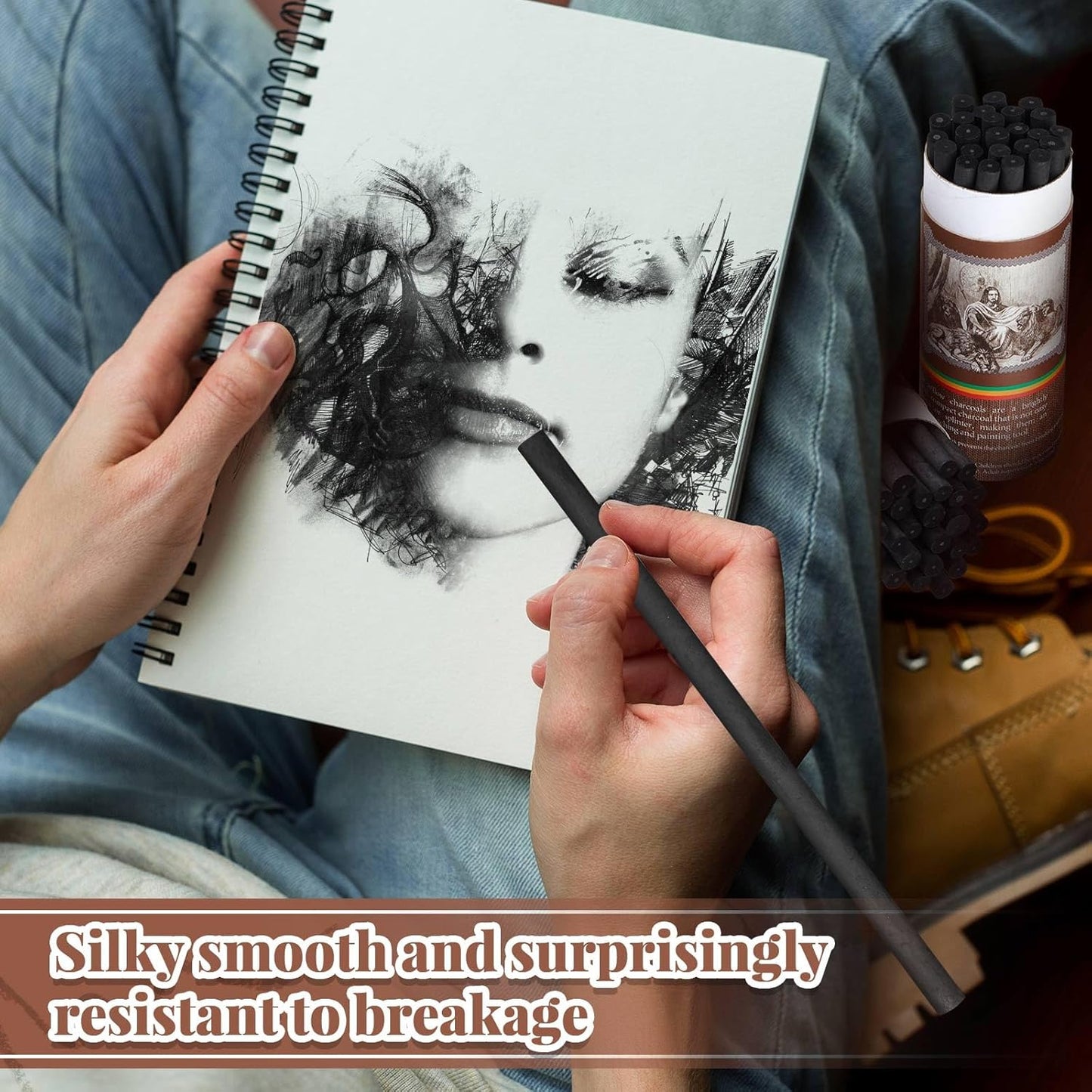 Gueevin 25 Pcs Willow Charcoal Sticks, Willow Charcoal, Artists, Beginners, Students, Perfect for Sketching, Drawing, Shading, and Fine Art Christmas Gifts for Art (2-4mm)