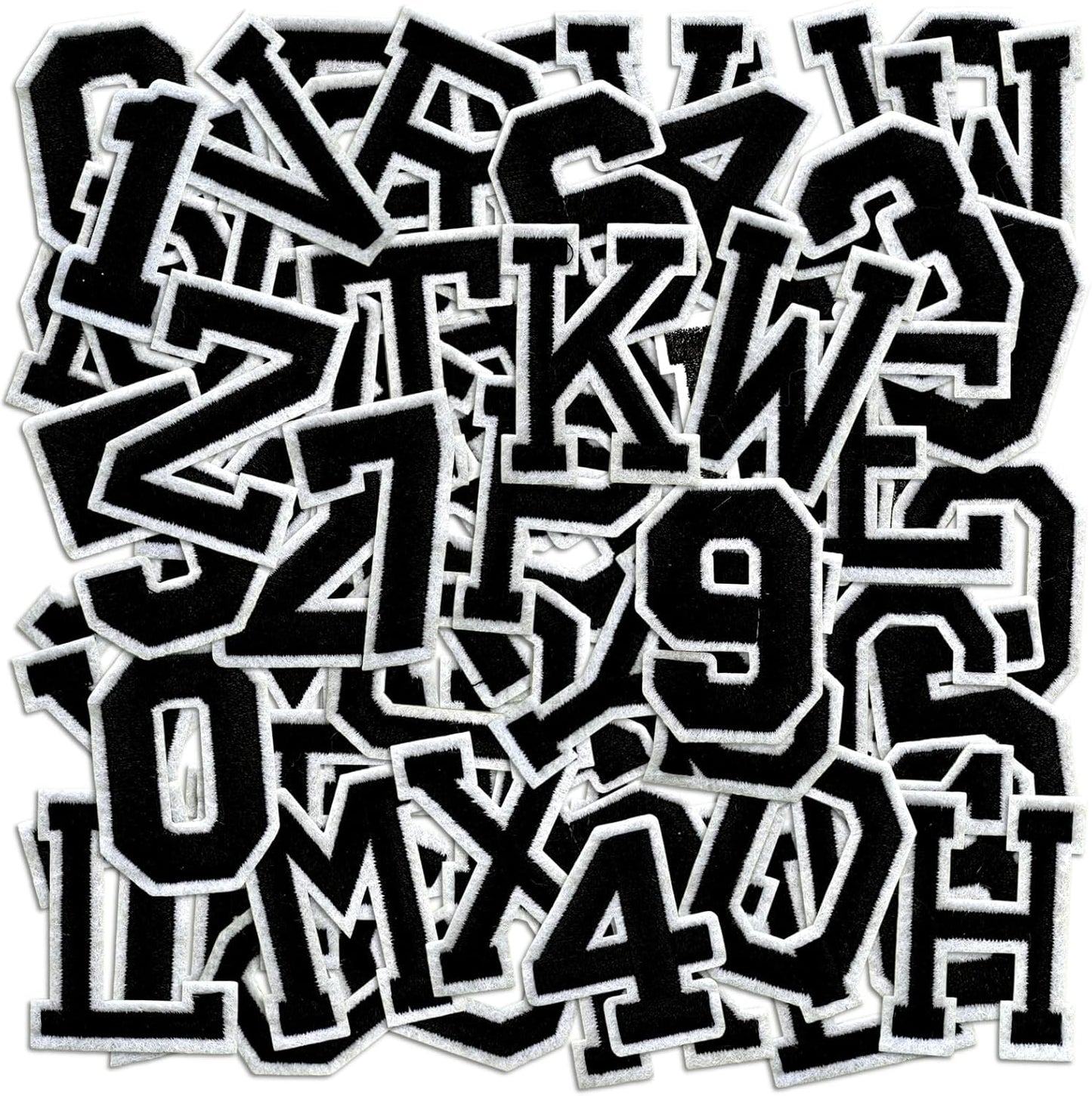 Letter and Number Iron On Patches, A-Z Alphabet and Numbers 0-9 Embroidery Applique Patch, DIY Decorative Heat Press Patches for Clothing Jeans Jackets Backpacks Hats (Black 72 Pcs)