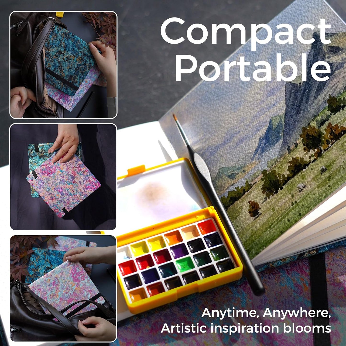 Funto Watercolor Journal, 6.3x6.3, 2 Pack, 24 Sheets Each, 100% Cotton Cold Press, 300gsm/140lb, Inner Paper Pocket, Art Supplies for Mixed Media