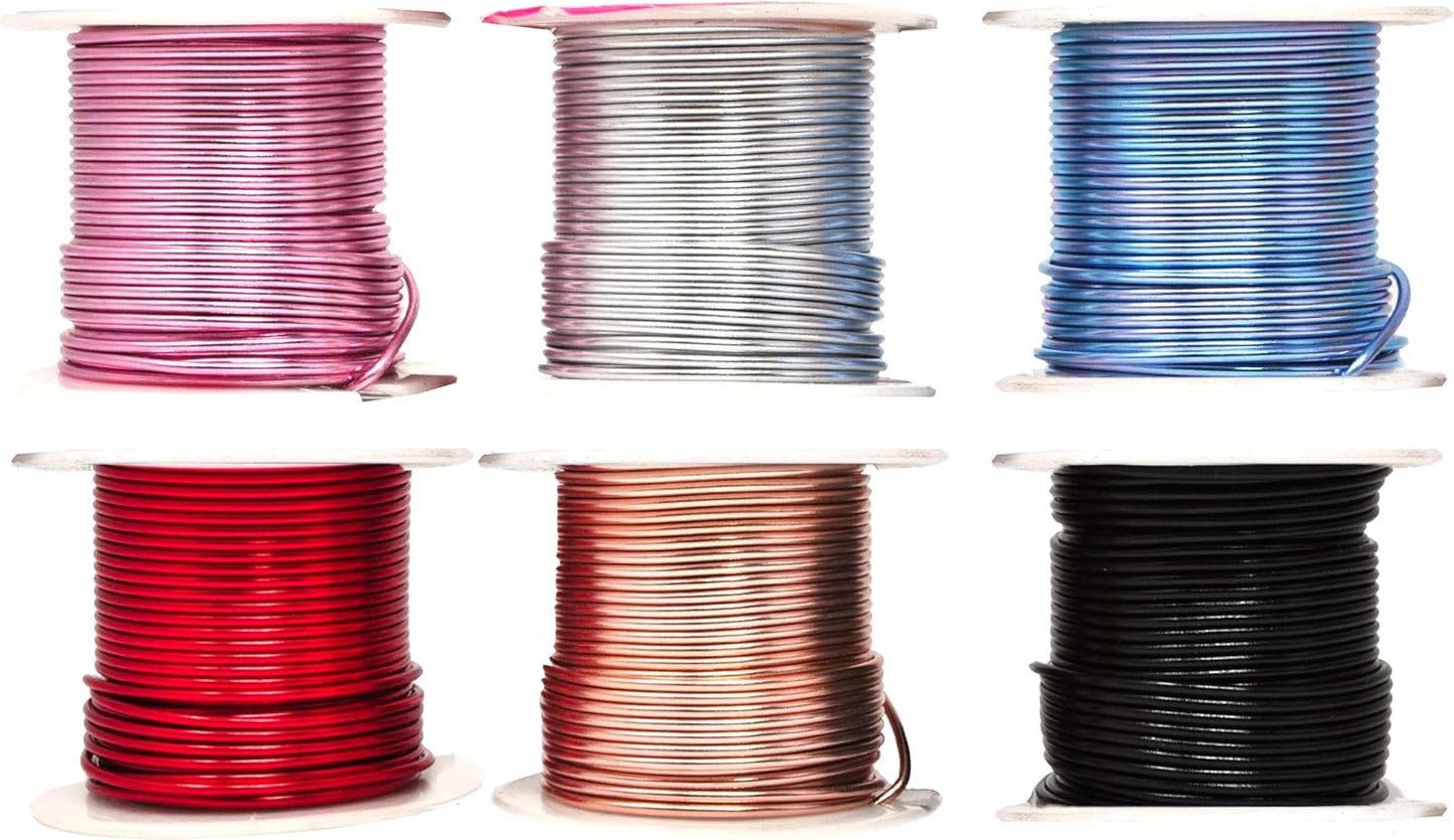 Mandala Crafts 14 Gauge Anodized Aluminum Craft Wire for Jewelry Making – 330 FT Colored Flexible Silver Copper Black Pink Ice Blue Red Wire - Bendable for Bonsai Armature Crafting Sculpting