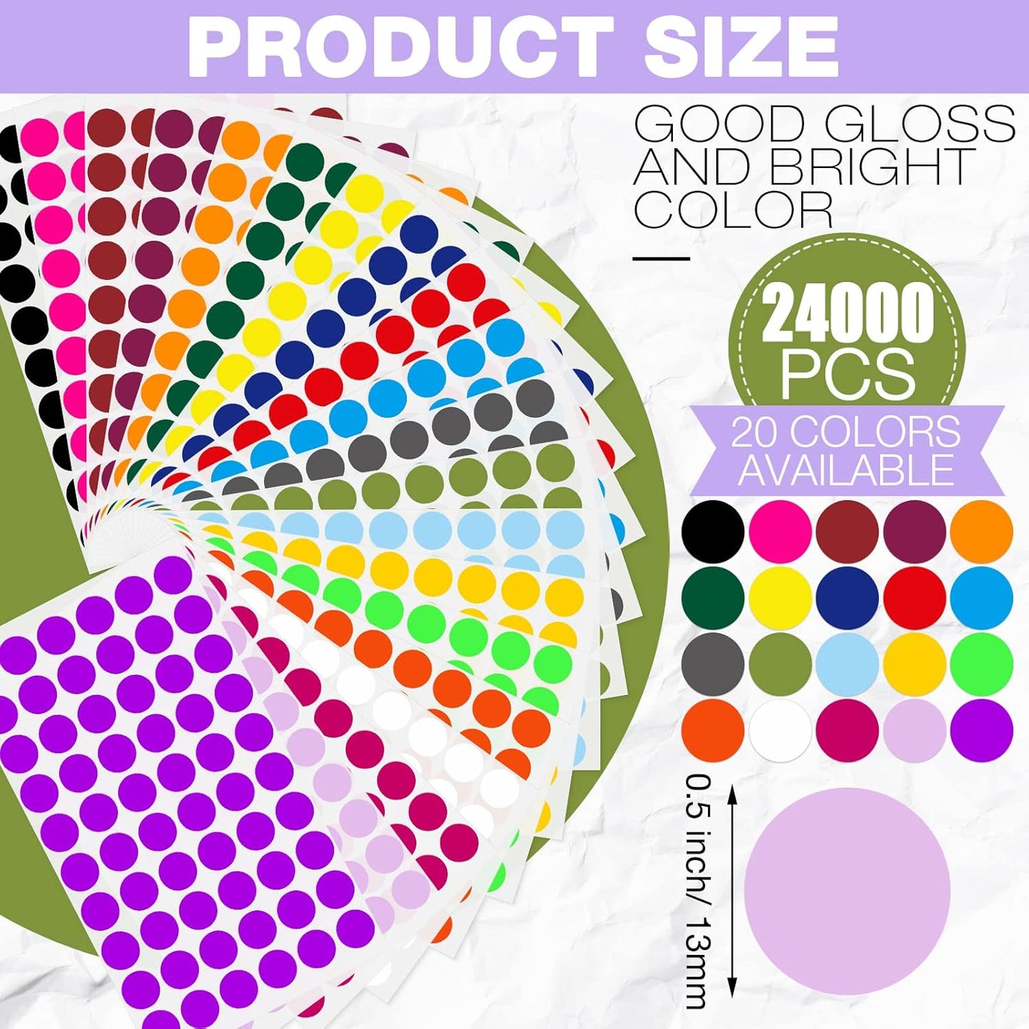 Thenshop 24000 Pcs 1/2 Inch Round Colored Circle Dot Sticker Label 20 Assorted Colors Adhesive Circle Dot Label Coding Sticker for Coloring Marking Organizing
