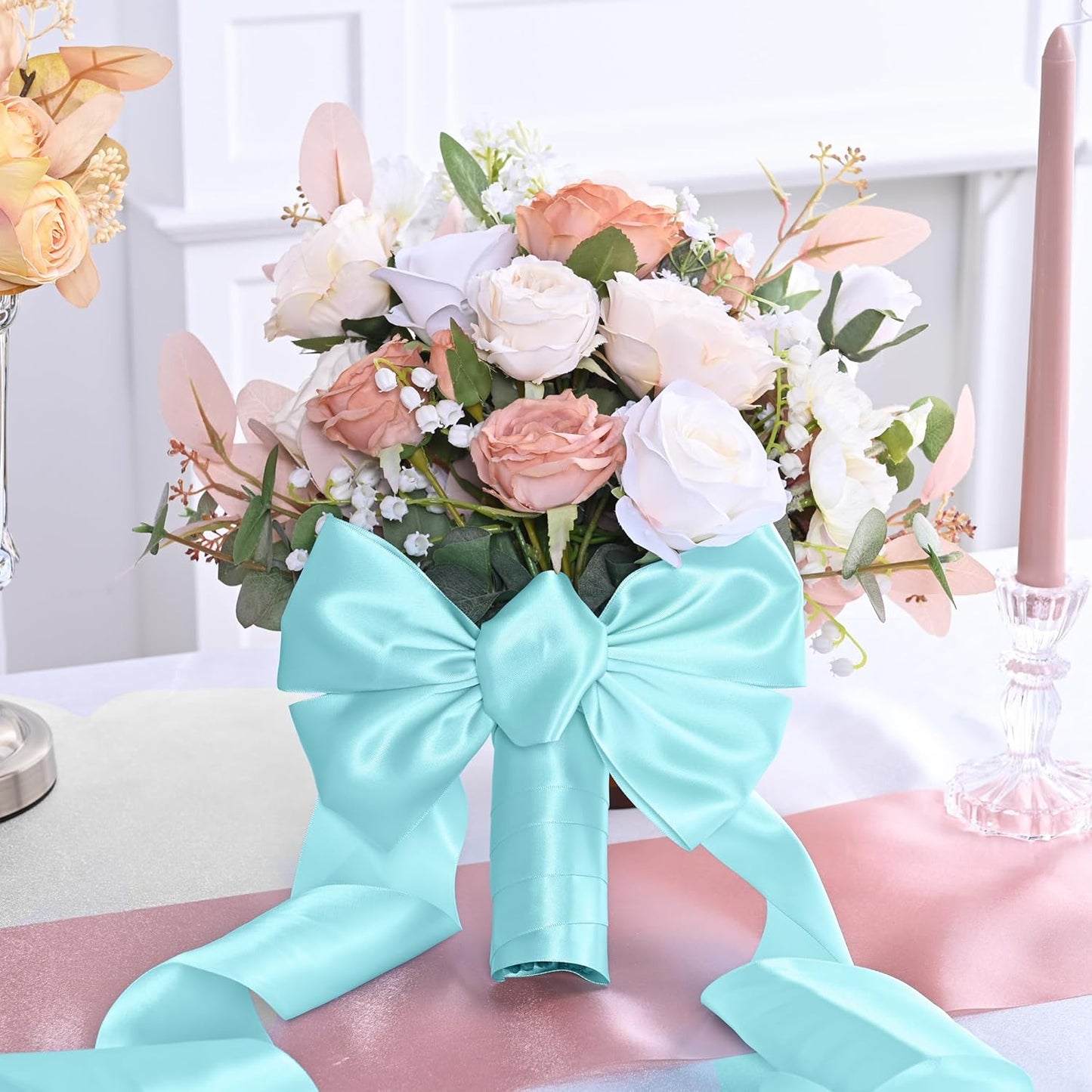 Lt Blue Satin Ribbon 3 Inch X 15 Yards Solid Color Double Faced Ribbons Perfect for Crafts Wedding Decor Bow Making Arts Sewing and More