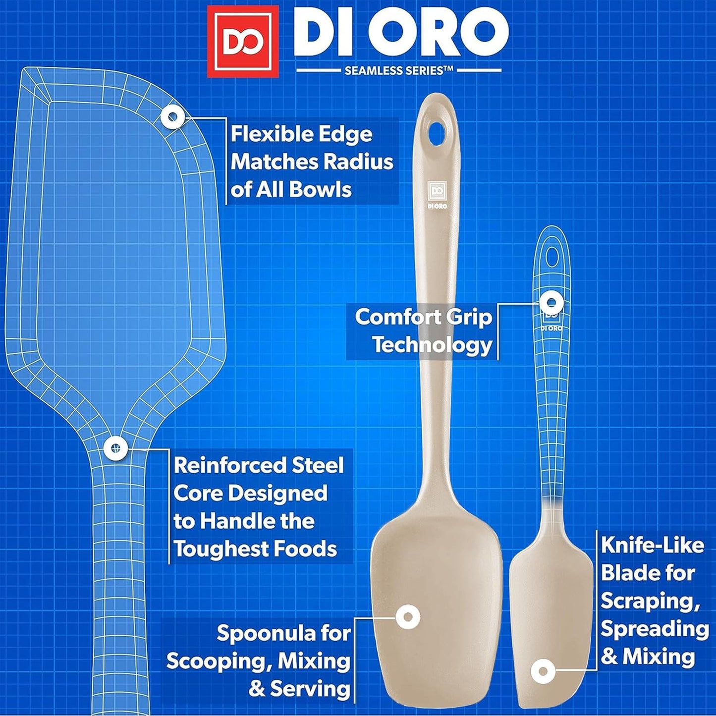 DI ORO Silicone Spatula Set - Rubber Kitchen Spatulas for Baking, Cooking, & Mixing - 600°F Heat-Resistant & BPA Free Silicone Scraper Spatulas for Nonstick Cookware - Dishwasher Safe (3pc, Clay)