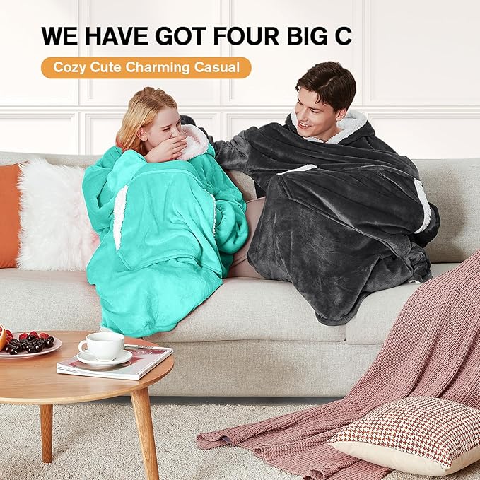 yescool Wearable Blanket Hoodie, Flannel Sherpa Fleece Blanket Sweatshirt for Adults Women Men,One Size Fits All