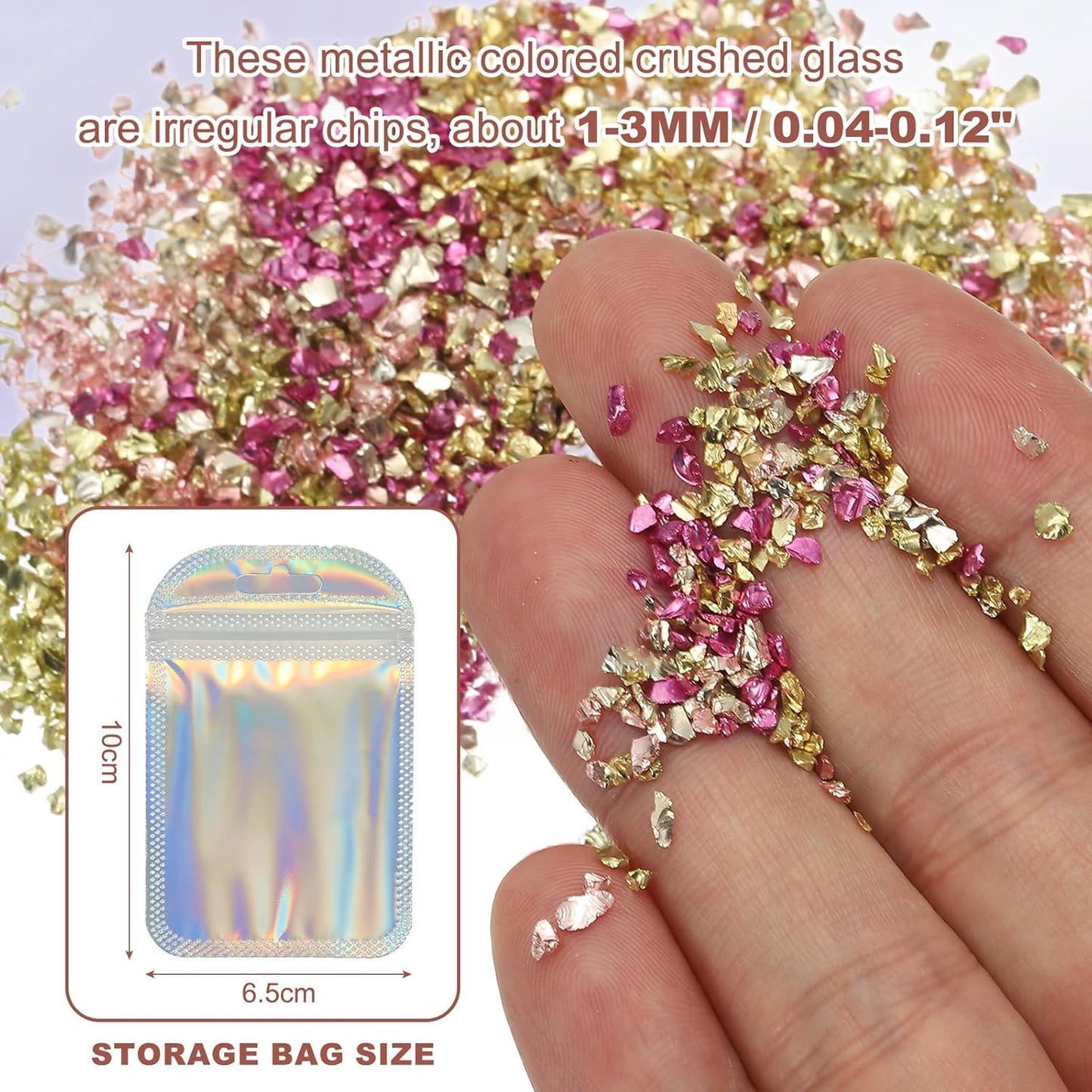 uxcell 6 Colors Crushed Glass Chips, 1-3mm Irregular Glitter Metallic Glass Broken Glasses Pieces with Laser Bag for Craft DIY Vase Epoxy Halloween Decoration 33g Gold Color Series