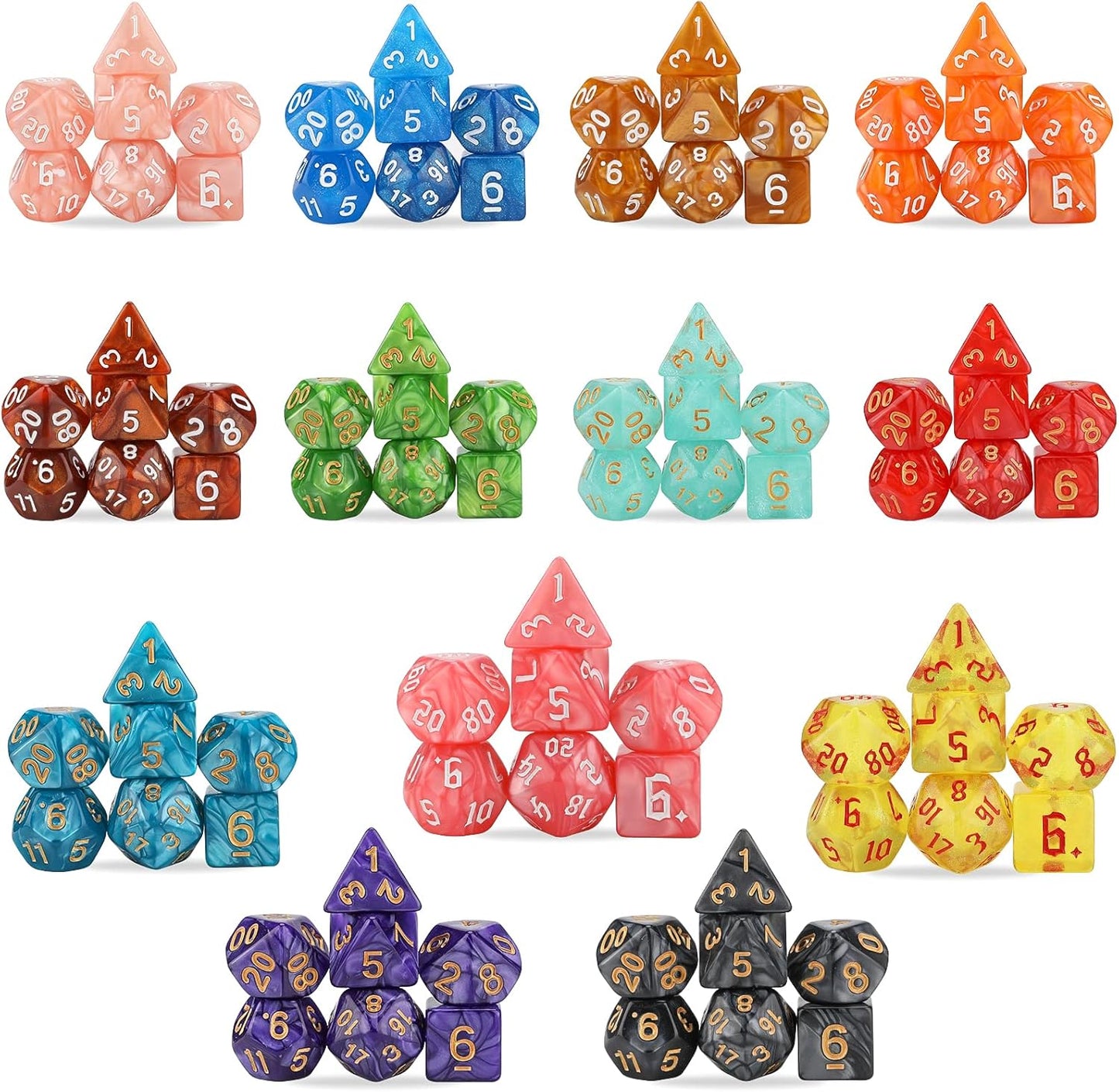 DND Dice Set, 25 X 7 (175 Pieces) Polyhedral D&D Dice Set Three-Color, Two-Color and Monochrome Dice for Dungeons and Dragons with 1 Black Bags