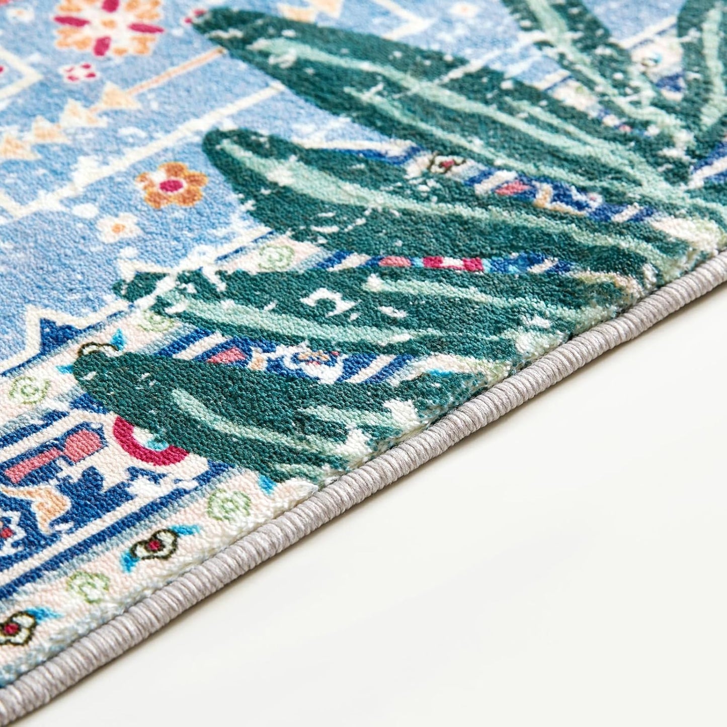 Washable Oriental Rugs Boho Vintage Tropical Jungle 5x7 Area Rugs Thin Plant Oriental Carpet for Bedroom Kitchen Dining Living Room Office Distressed Indoor Entry Floor Rug