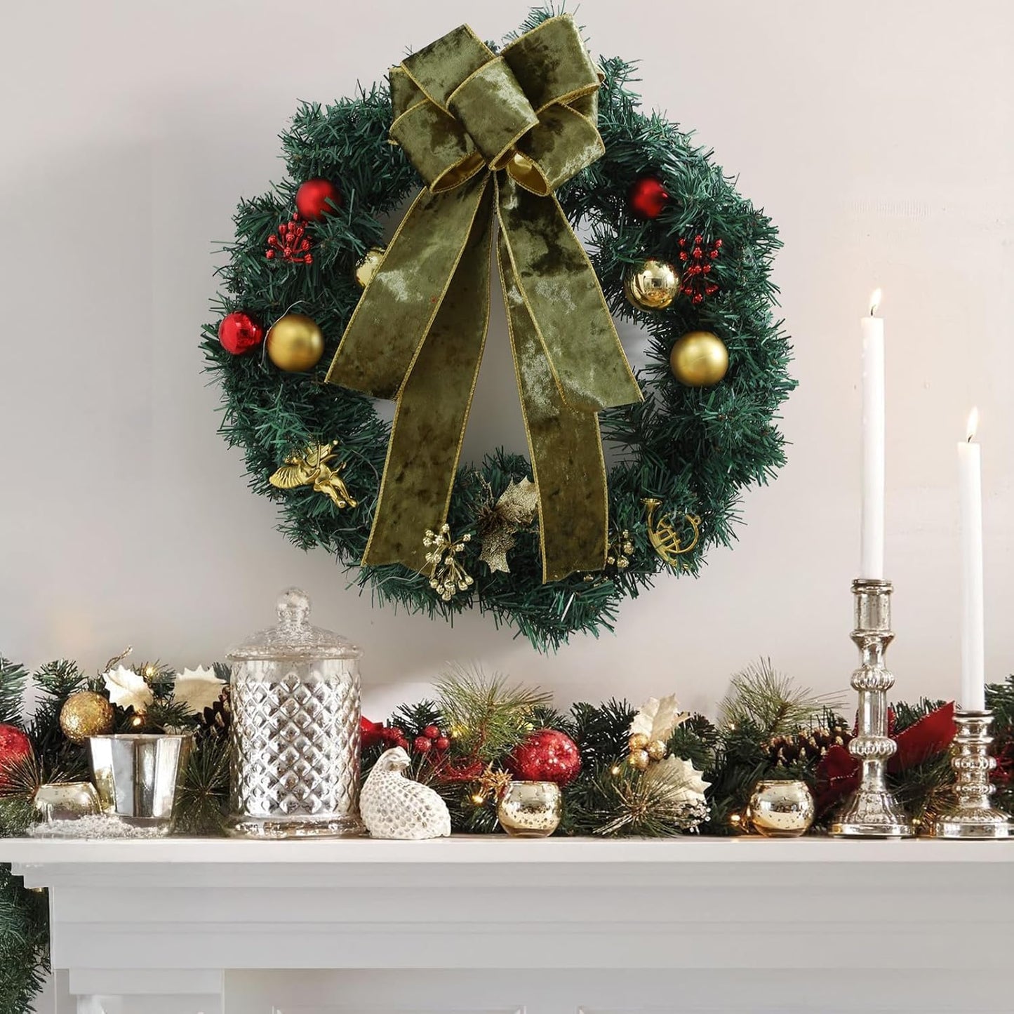 Olive Green Christmas Velvet Ribbon Wired (2.5" × 15 Yards) - Christmas Ribbon for Christmas Tree Decoration/Gift Wrapping/Crafts Wreaths Supplies