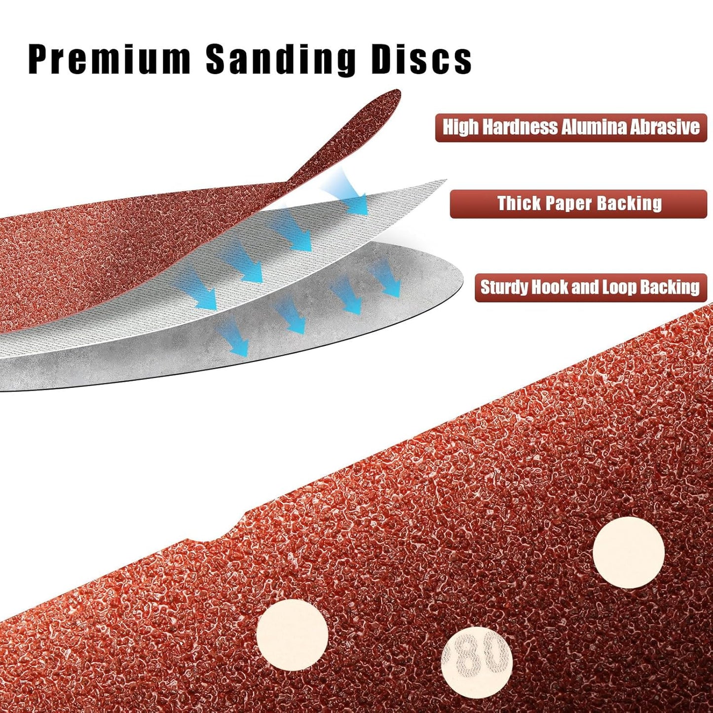 80 Grit 5 Inch Sanding Discs Hook and Loop Sandpaper, 150 PCS 8 Hole Adhesive Coarse Sand Paper for Random Orbital Sander