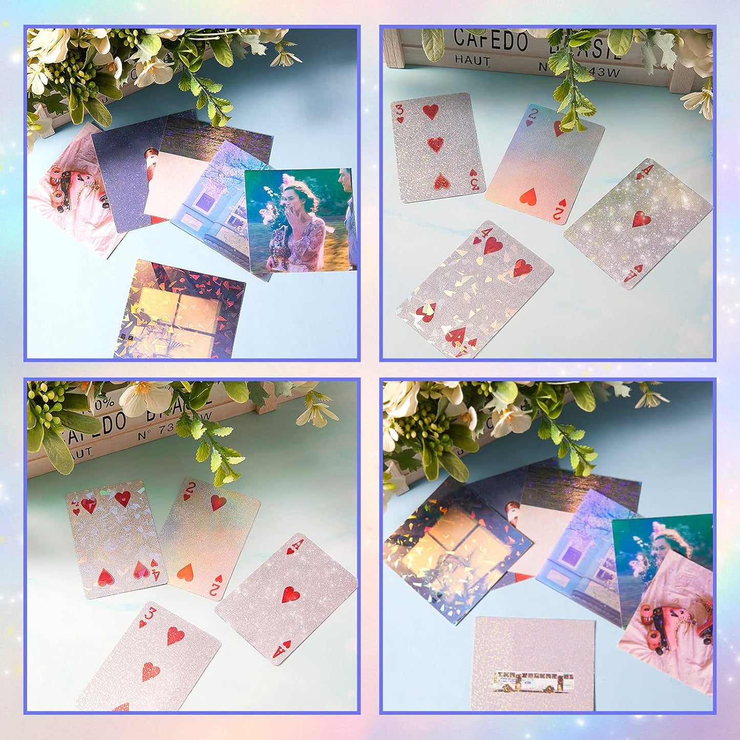 36 Sheets A4 Holographic Paper Sticker Transparent Waterproof Self Adhesive Film 11.7 x 8.3 Inches (Gem, Dot, Colorful, Star)