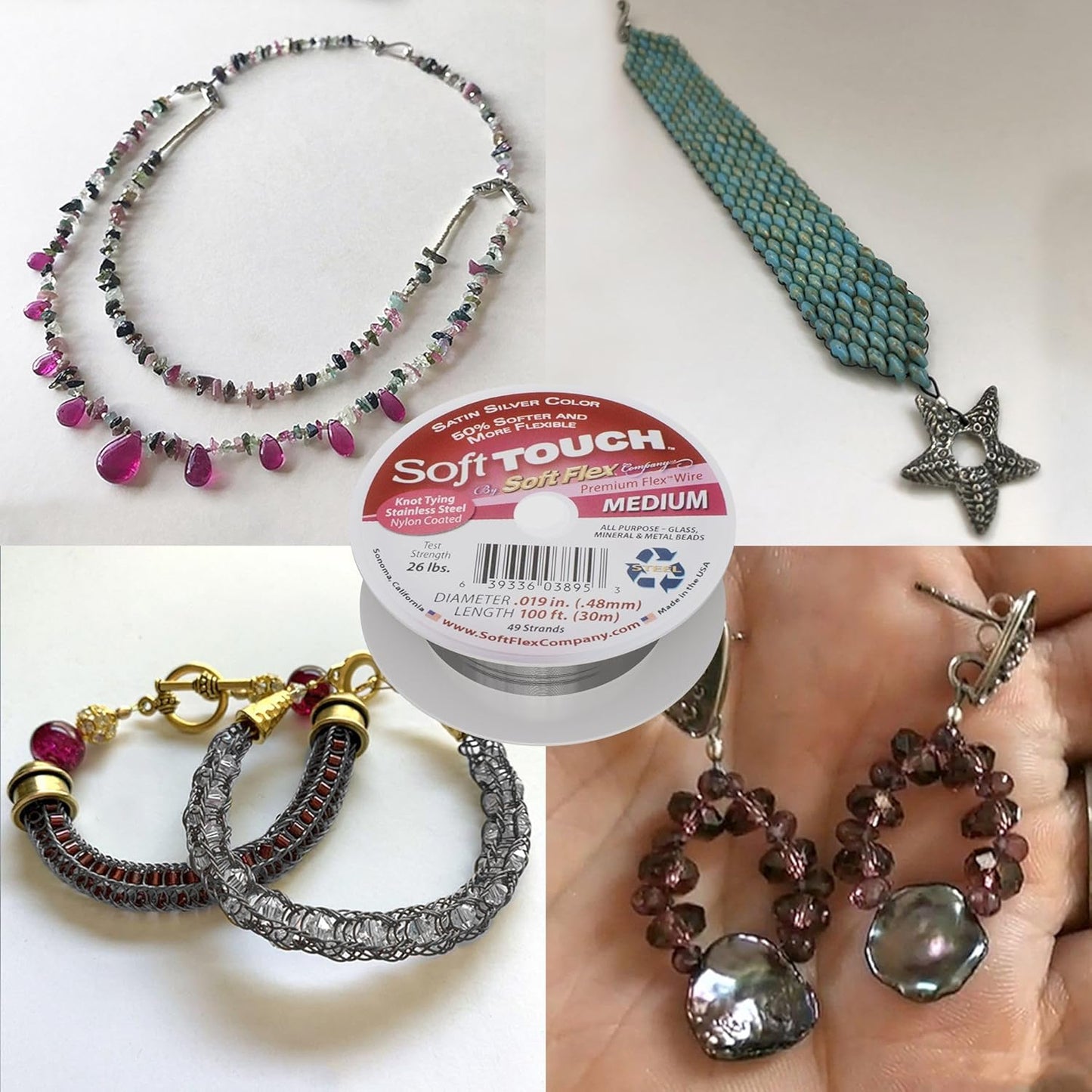 Soft Flex 49 Strand Stringing Wire - Flexible Braided - Medium 0.19 Diameter - Jewelry Making Bead Wire - Satin Silver