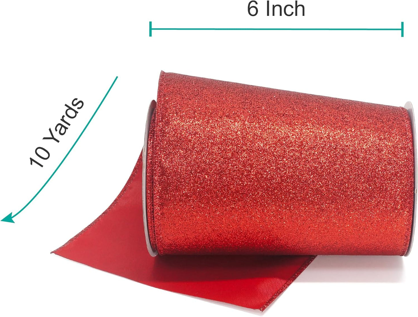 CT CRAFT LLC Glitter Wired Ribbon 6" x 10 Yards Red for Christmas Home Decor Bow Gift Wrapping DIY Crafts Wreath