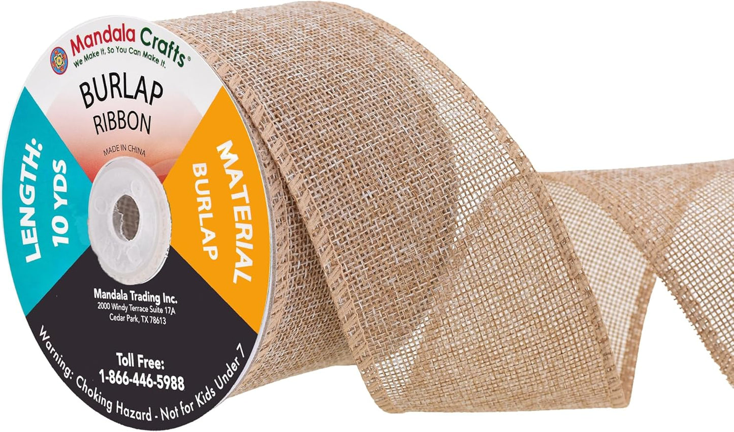 Mandala Crafts Natural Burlap Ribbon 2.5 Inches Wide Jute Ribbons for Crafts - 20 Yds Roll Rustic Burlap Wrap Trim Ribbons for Wreaths Bows Wedding Party Decoration