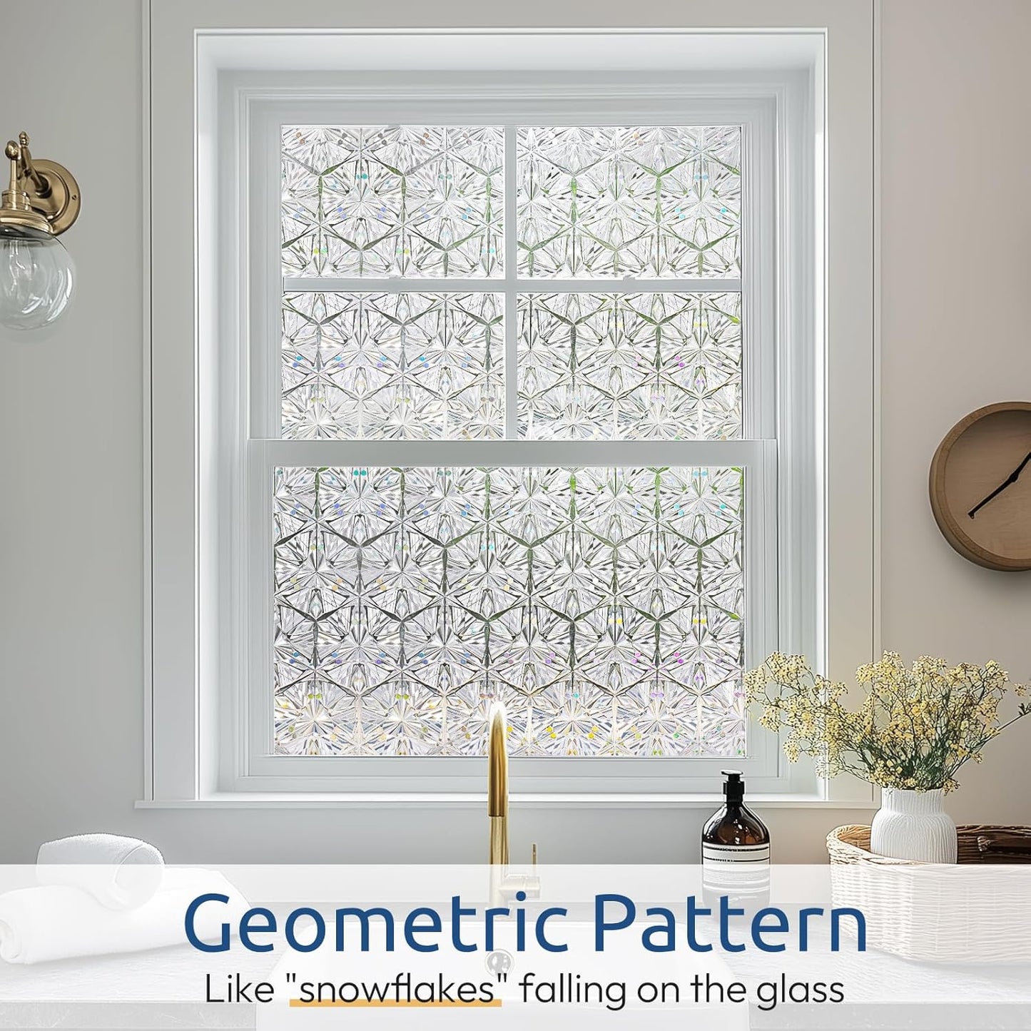 rabbitgoo Window Privacy Film Stained Glass Window Film, Decorative Stickers Removable UV Sun Blocking Clings Door Coverings, Diamond Pattern, 35.4 x 78.7 inches