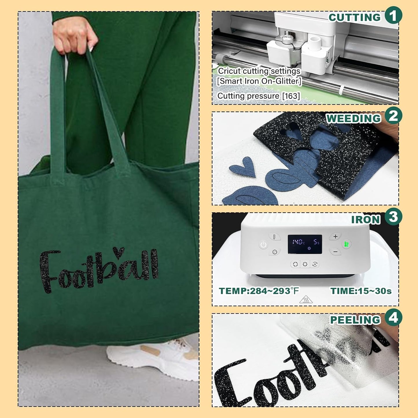 Black Glitter HTV Heat Transfer Vinyl, 12" x 8ft lron on Vinyl, for T-Shirt Ironing, Vinyl HTV Easy to Cut and Weed, The Best Choice for DIY Creativity. (Black, 12" x 8ft)