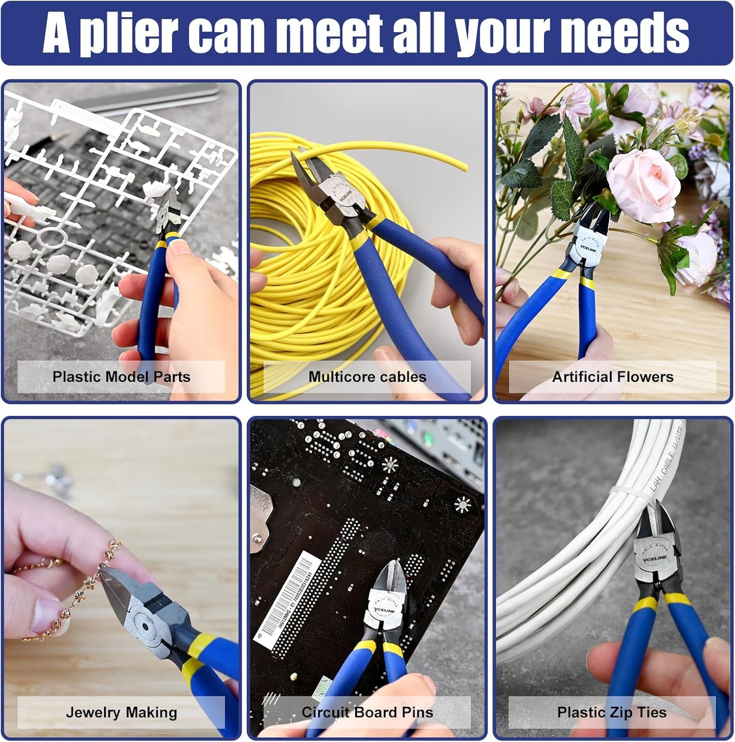 VCELINK Wire Cutter, 6-inch Side Cutter, CR-V Small Flush Cutter, Professional Small Wire Cutter with Spring-loaded for Artificial Flowers, Floral, Jewellery Making, and DIY Model Making